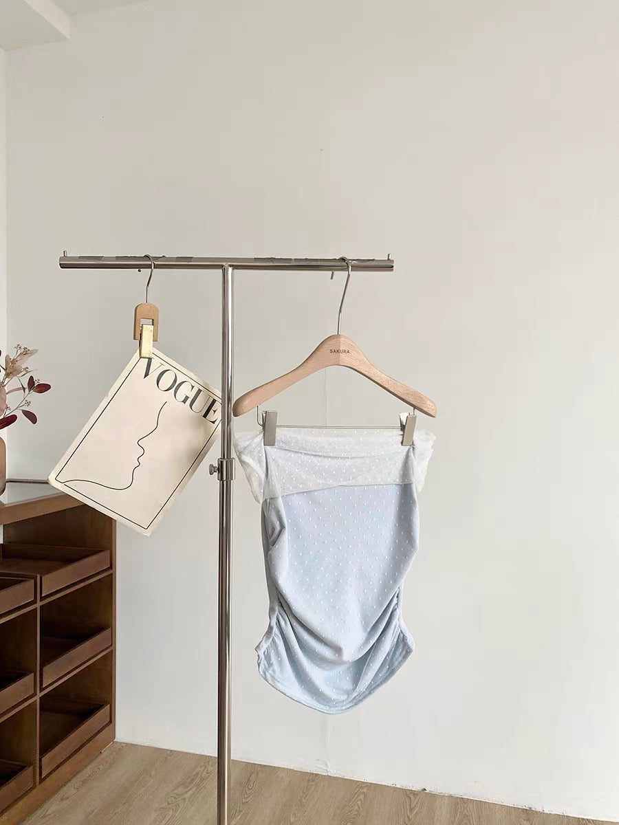 B023 甜美一字肩网纱上衣｜Ready stock 现货