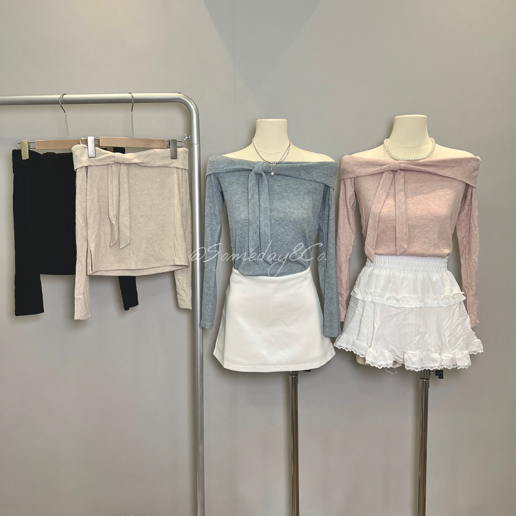 LT002 一字肩磨毛长袖｜Ready stock 现货