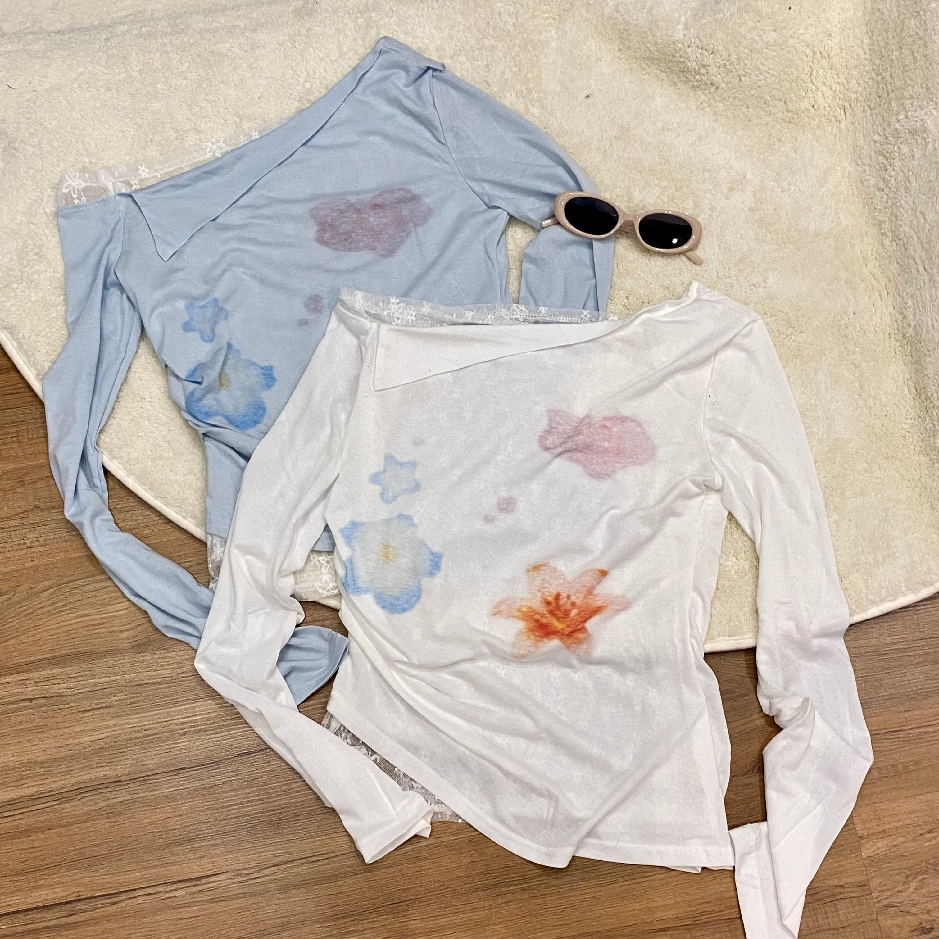 LT003 假两件蕾丝斜肩上衣｜Ready stock 现货