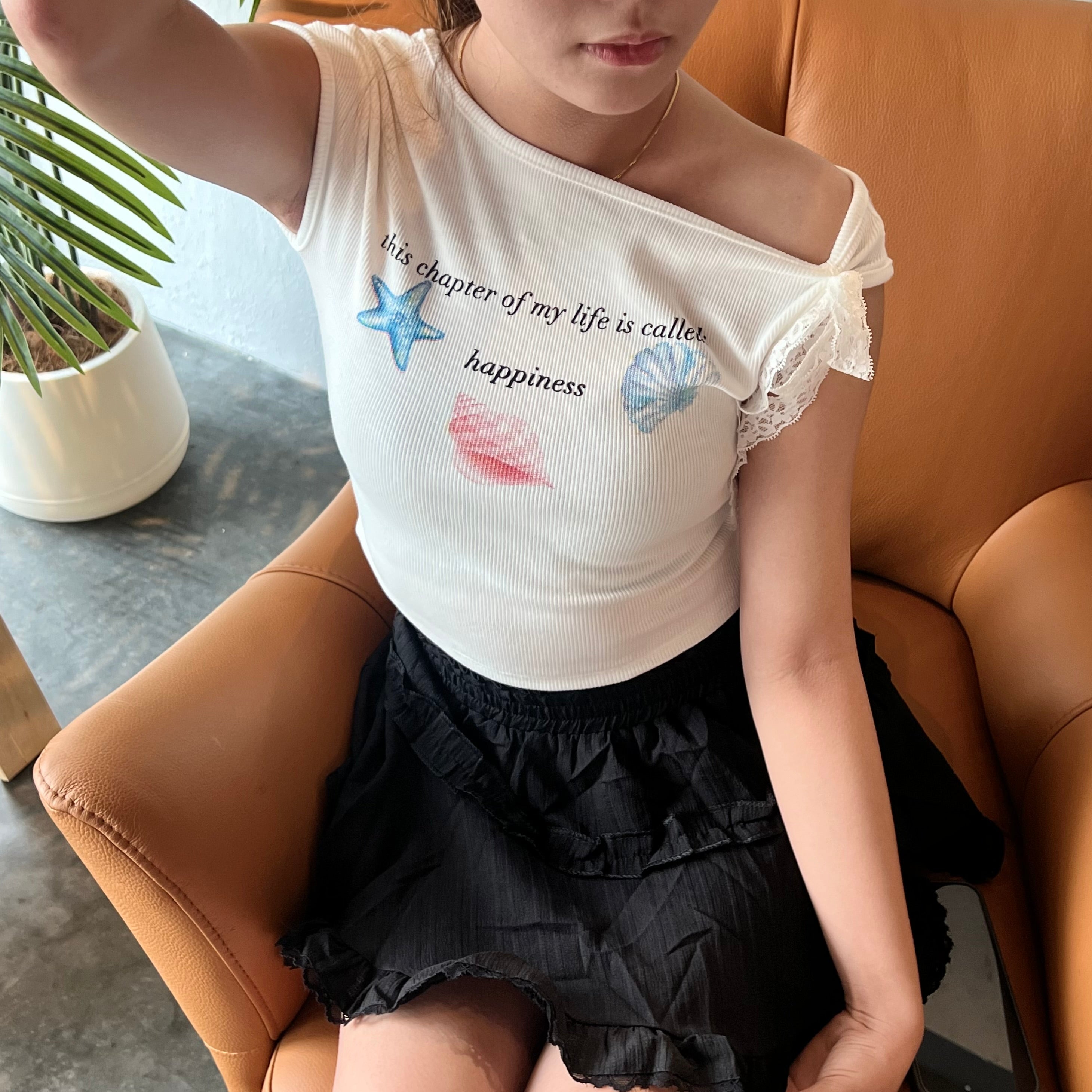 T003 美式辣妹斜肩上衣 | Ready stock 现货