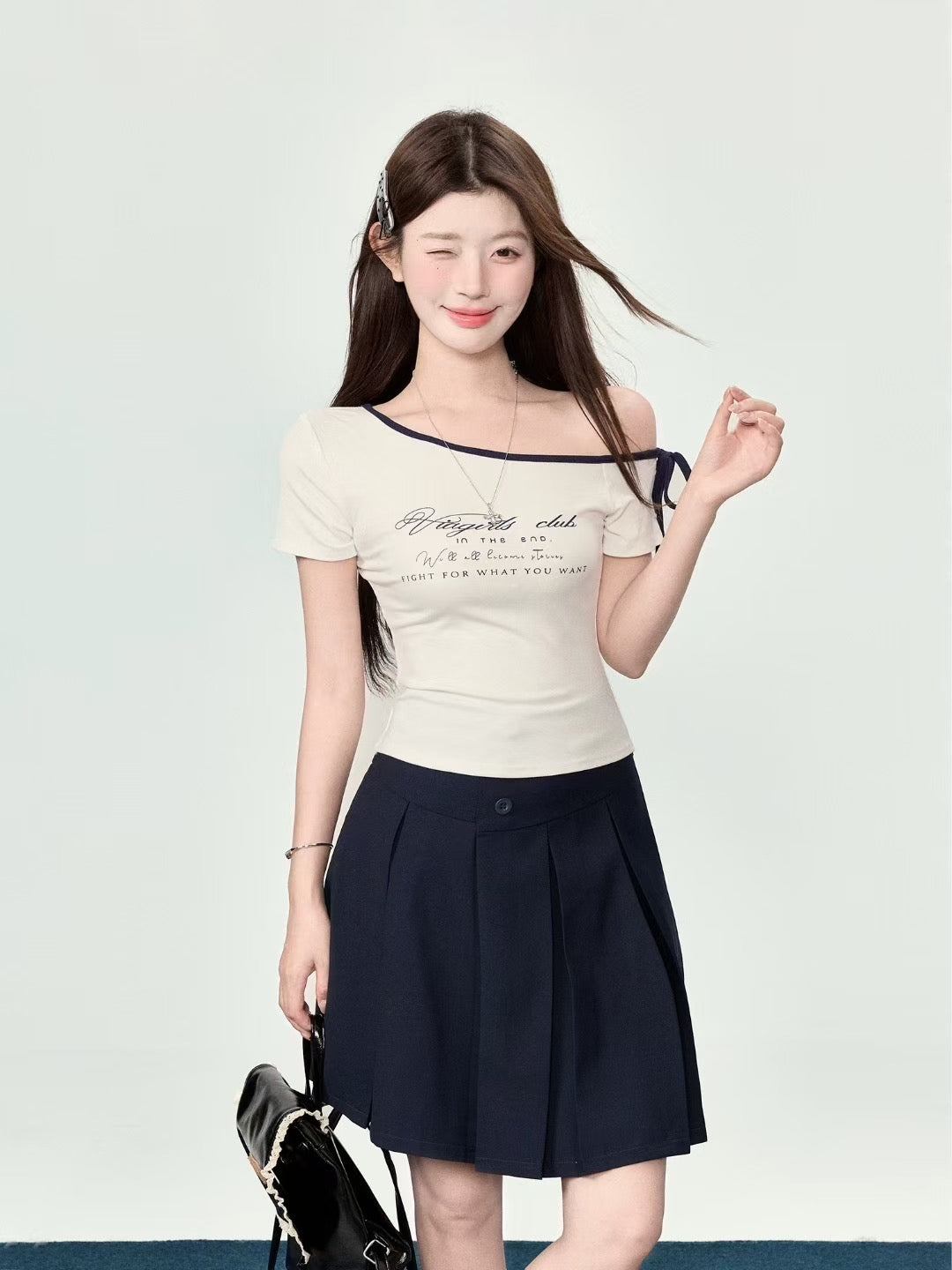 T005 元气少女斜肩蝴蝶结T｜Ready stock 现货