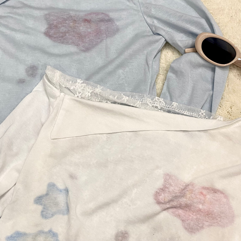 LT003 假两件蕾丝斜肩上衣｜Ready stock 现货