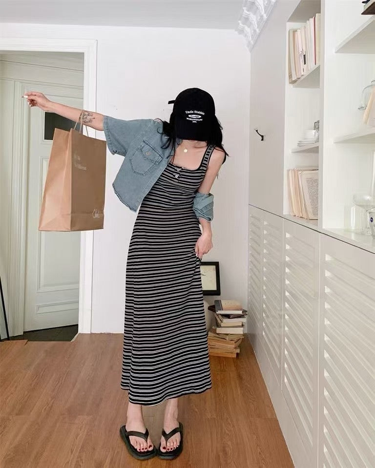 S008 韩系条纹针织长裙｜Ready stock 现货