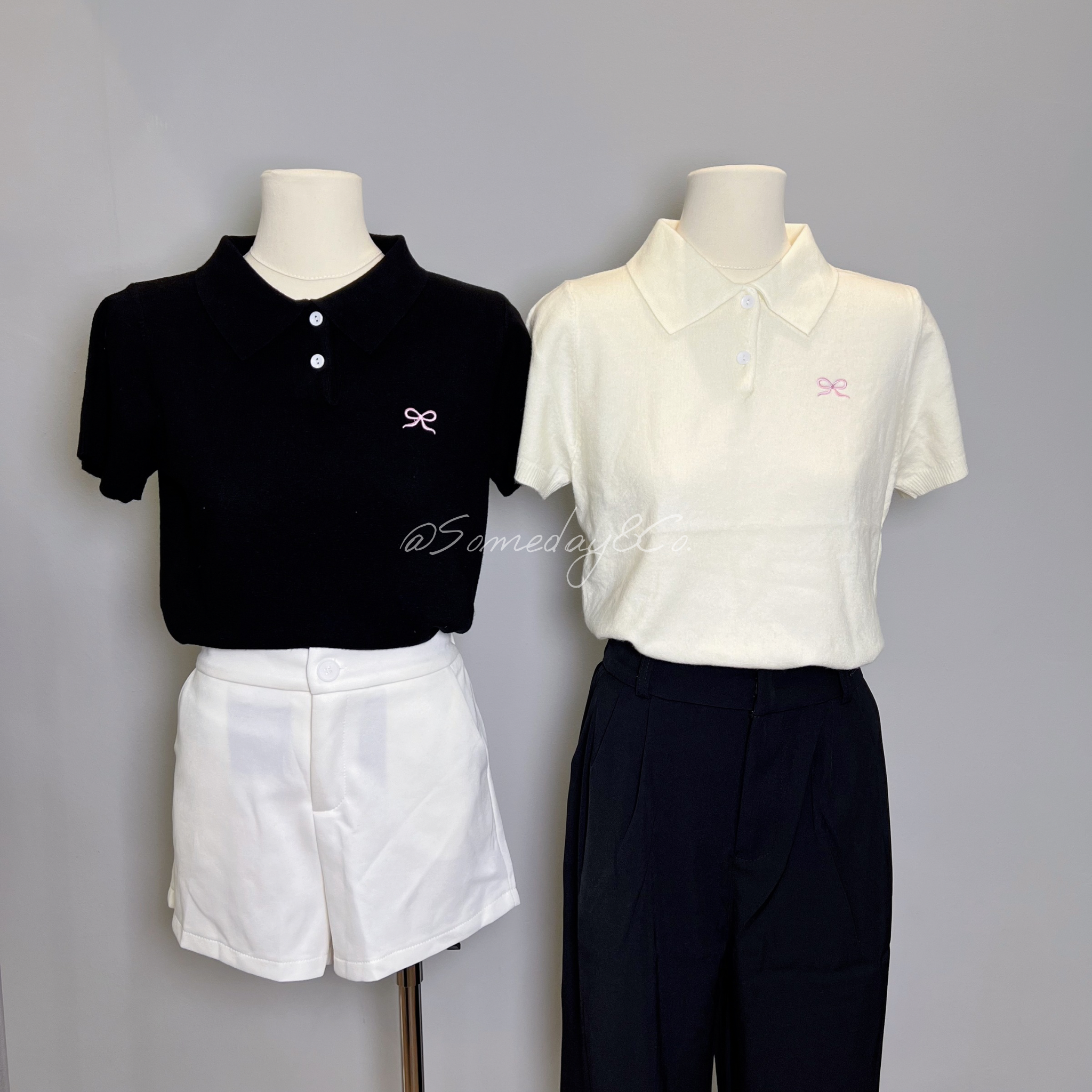 T007 磨毛蝴蝶结有领上衣｜Ready Stock