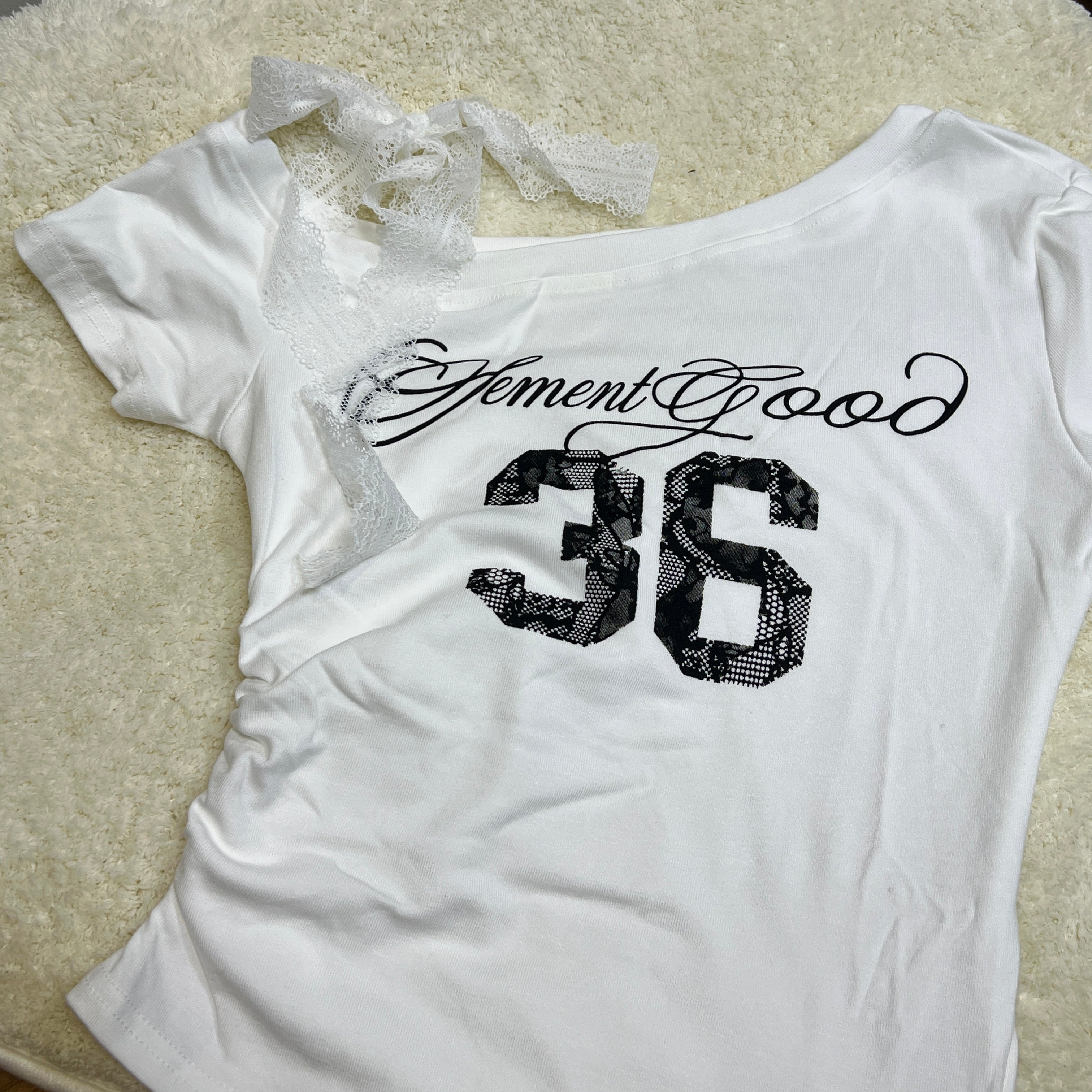 T006 美式辣妹风斜肩绑带T恤上衣｜Ready stock 现货