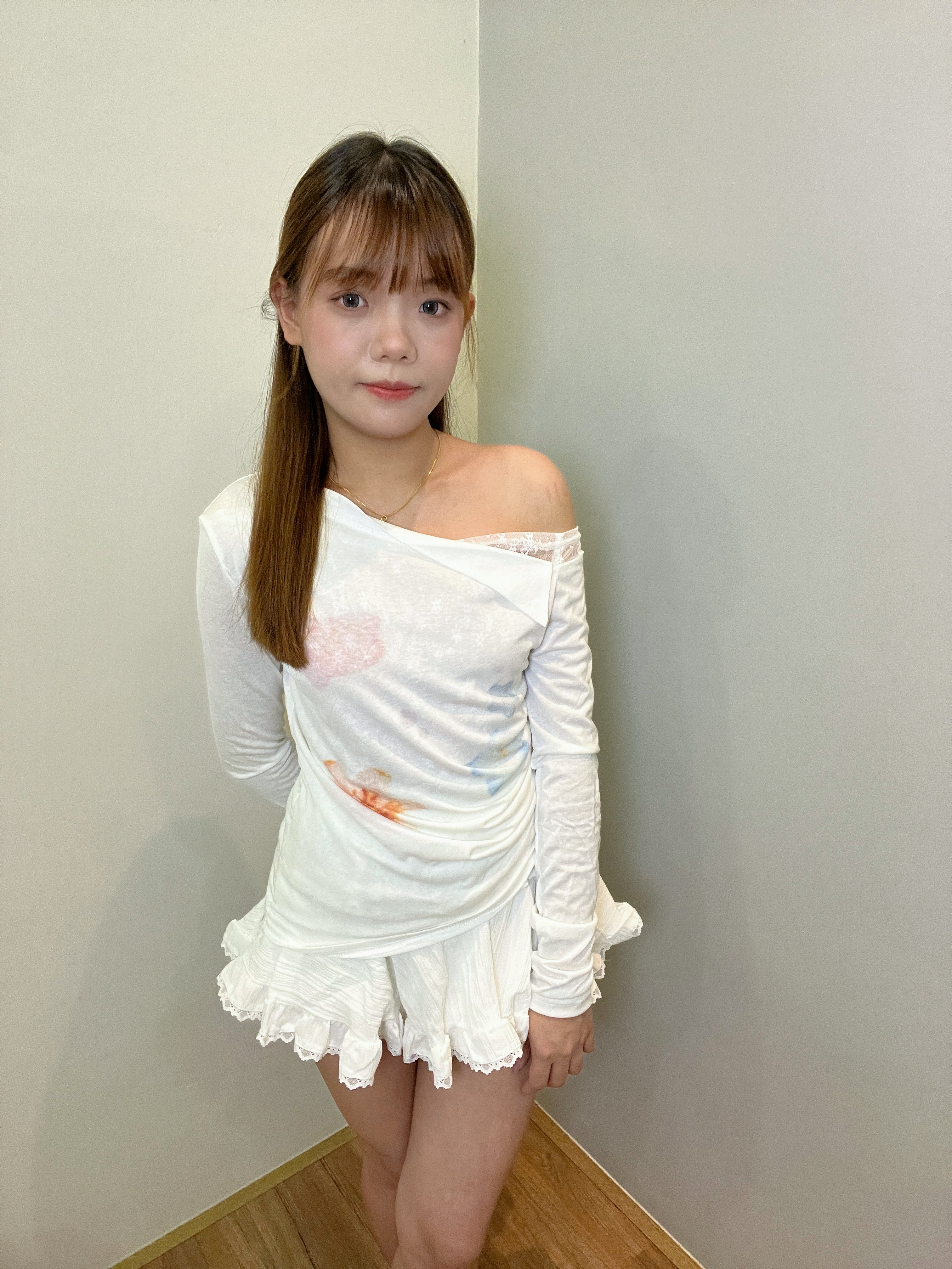 LT003 假两件蕾丝斜肩上衣｜Ready stock 现货