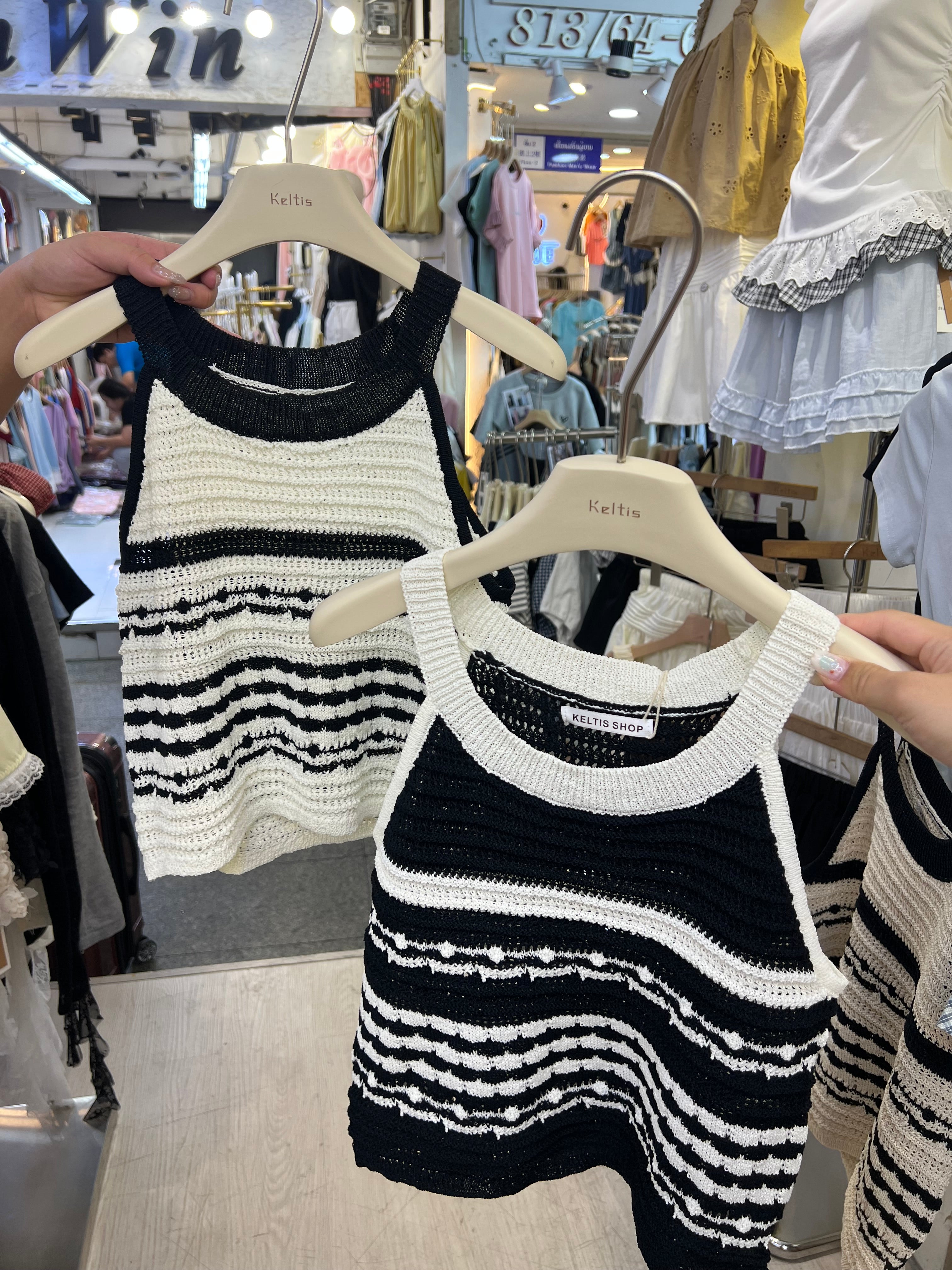 B022 韩系撞色针织无袖上衣｜Ready stock