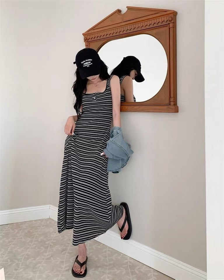 S008 韩系条纹针织长裙｜Ready stock 现货