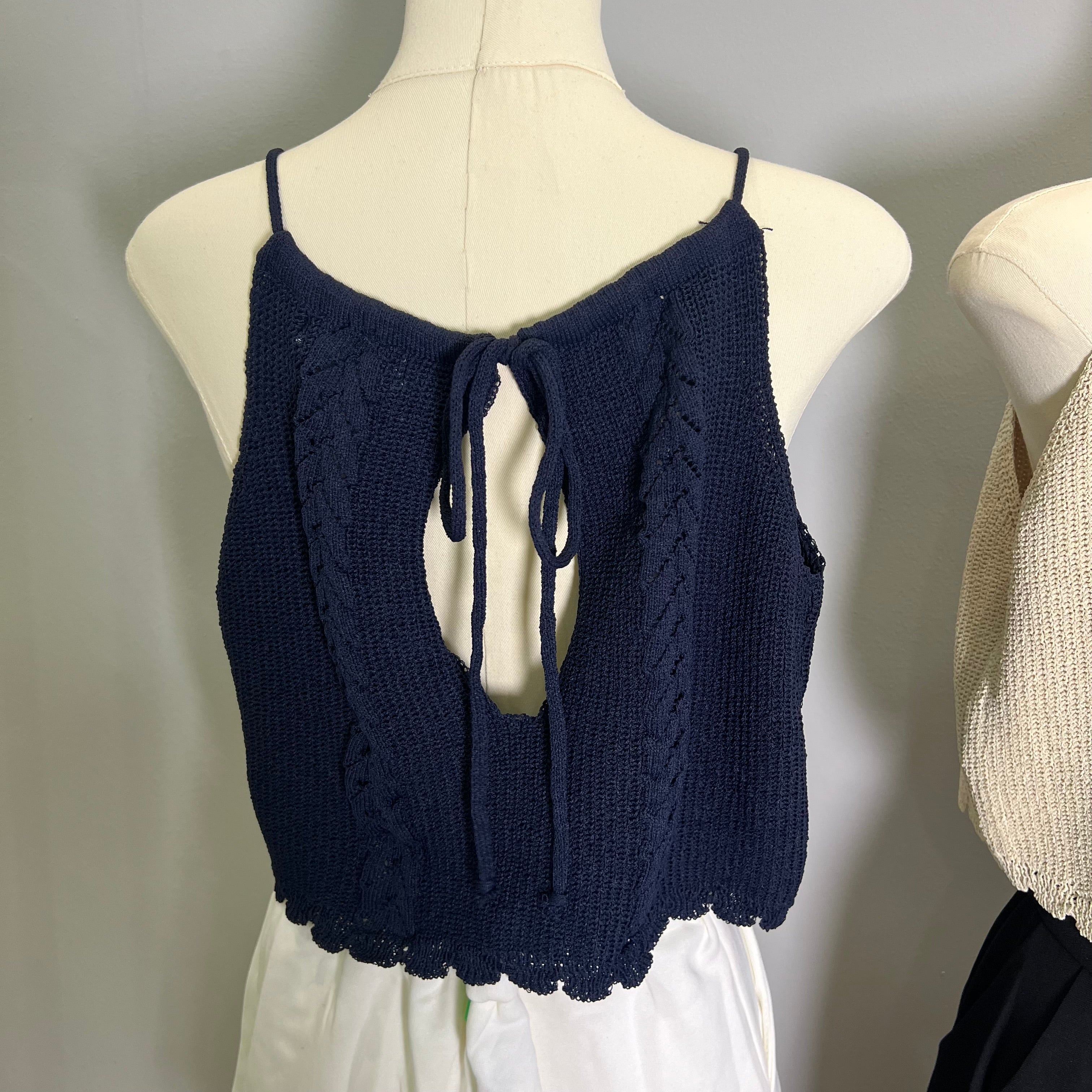 B021 气质挂脖绑带针织上衣｜Ready stock 现货