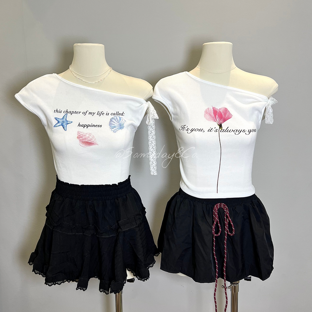 T003 美式辣妹斜肩上衣 | Ready stock 现货