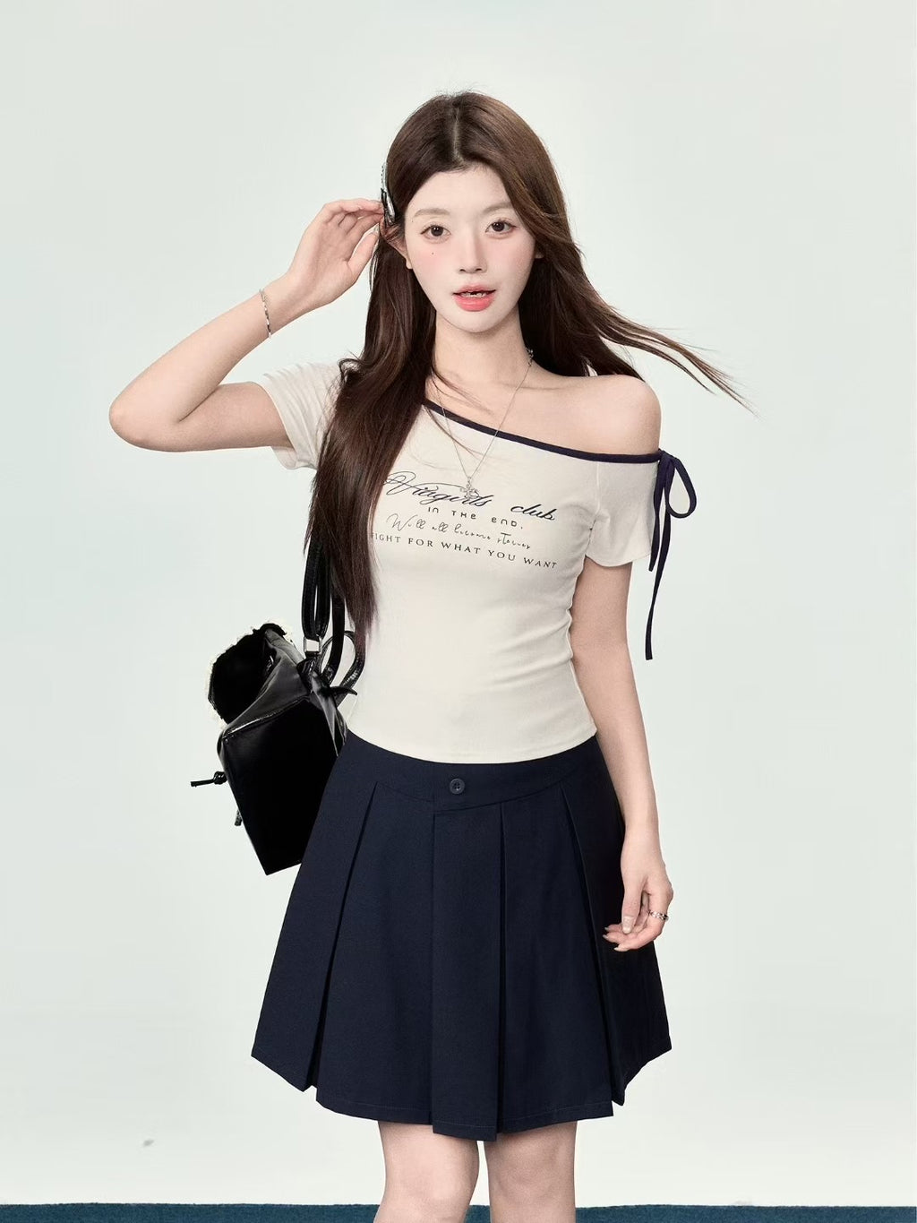 T005 元气少女斜肩蝴蝶结T｜Ready stock 现货