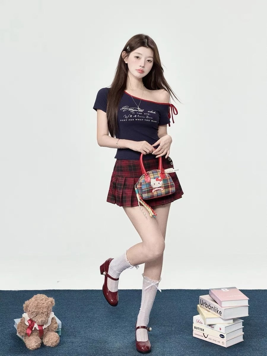 T005 元气少女斜肩蝴蝶结T｜Ready stock 现货