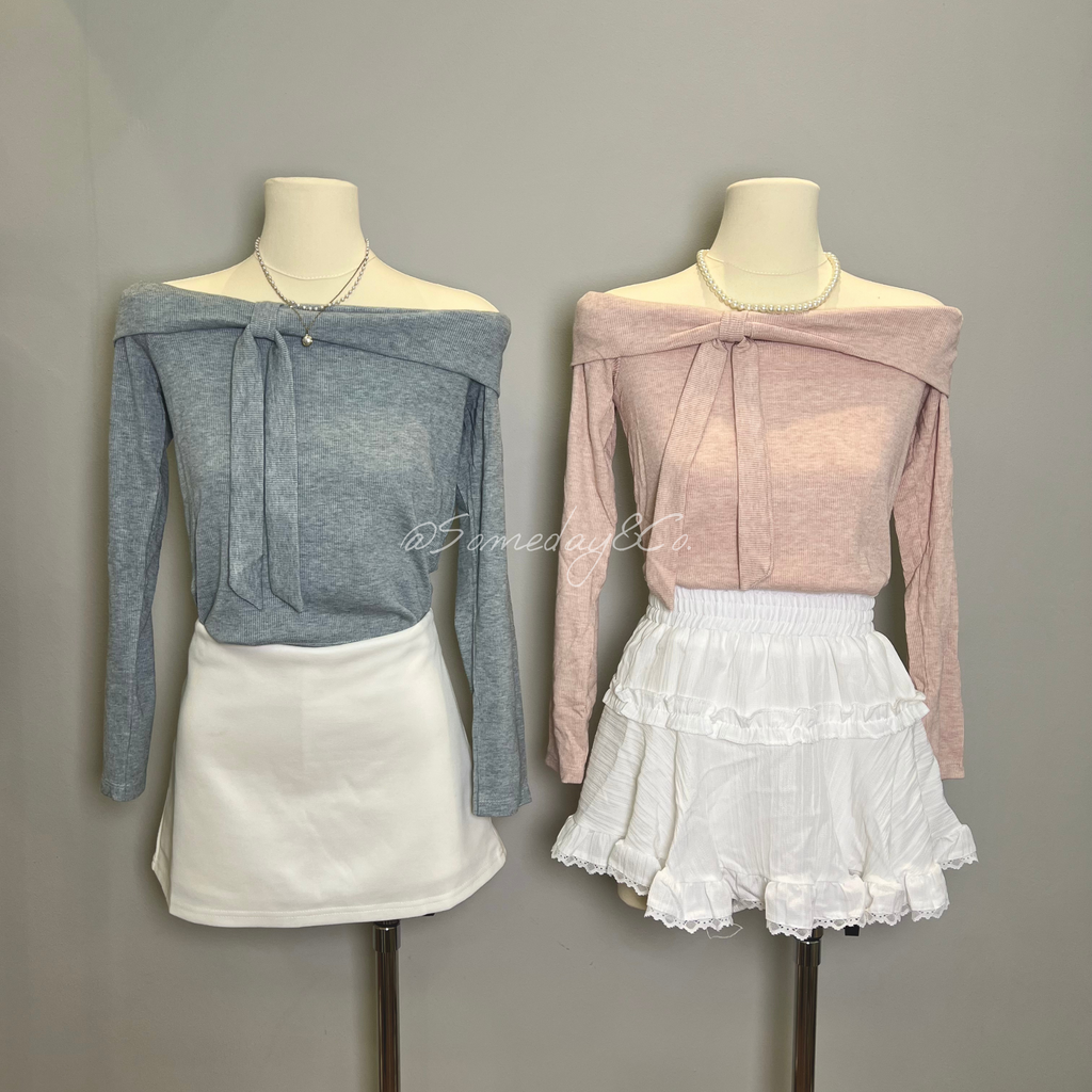 LT002 一字肩磨毛长袖｜Ready stock 现货