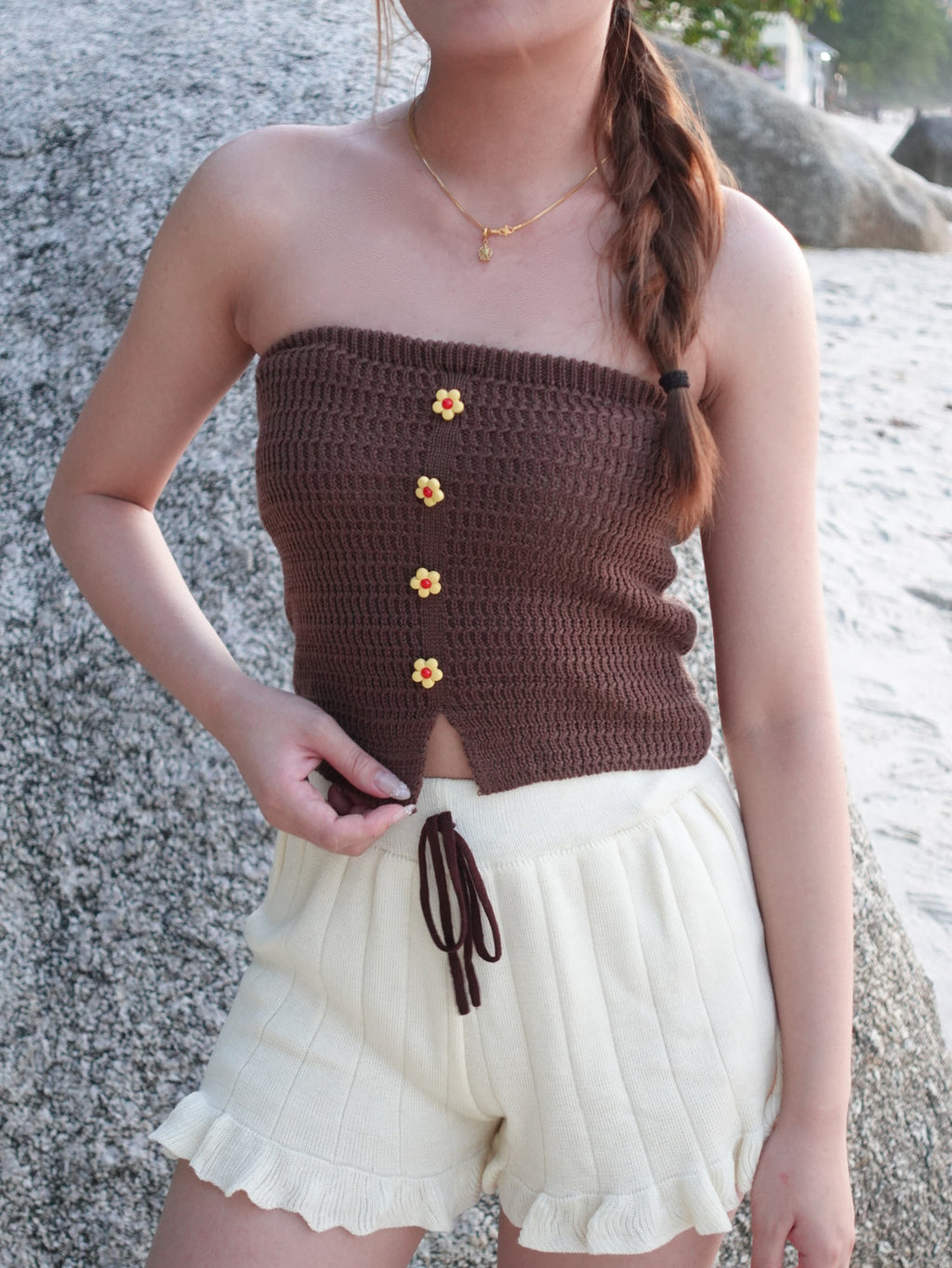 B006 小花针织抹胸上衣 ｜Ready stock 现货