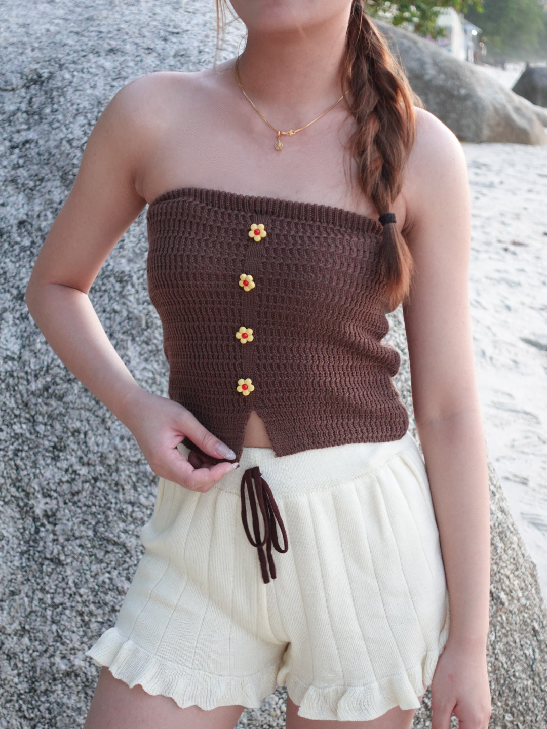 B006 小花针织抹胸上衣 ｜Ready stock 现货