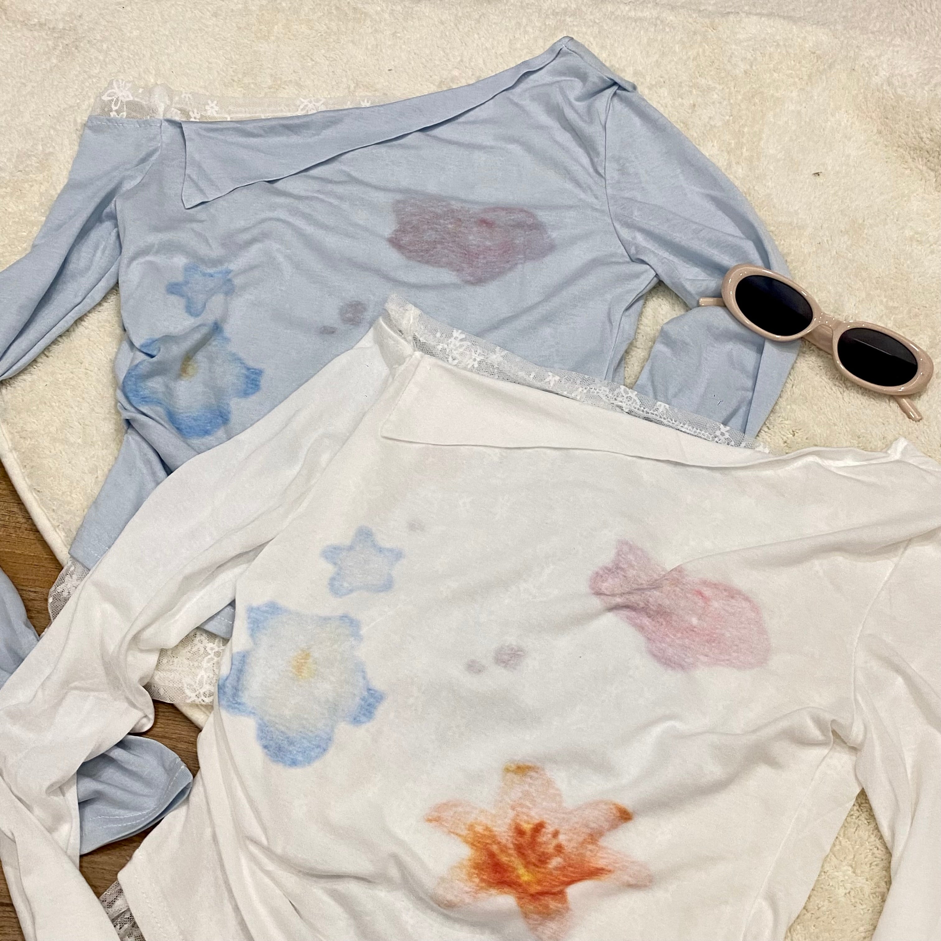 LT003 假两件蕾丝斜肩上衣｜Ready stock 现货