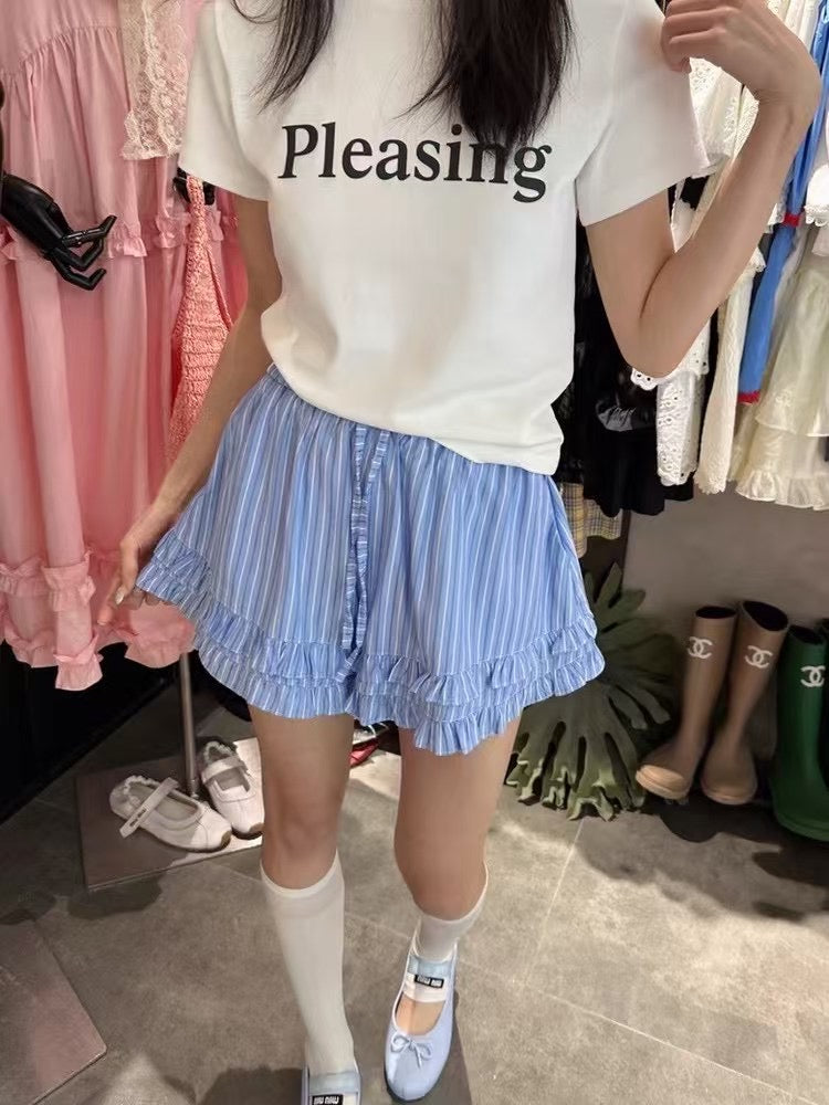 SP008 韩系条纹花边短裤｜Ready stock 现货