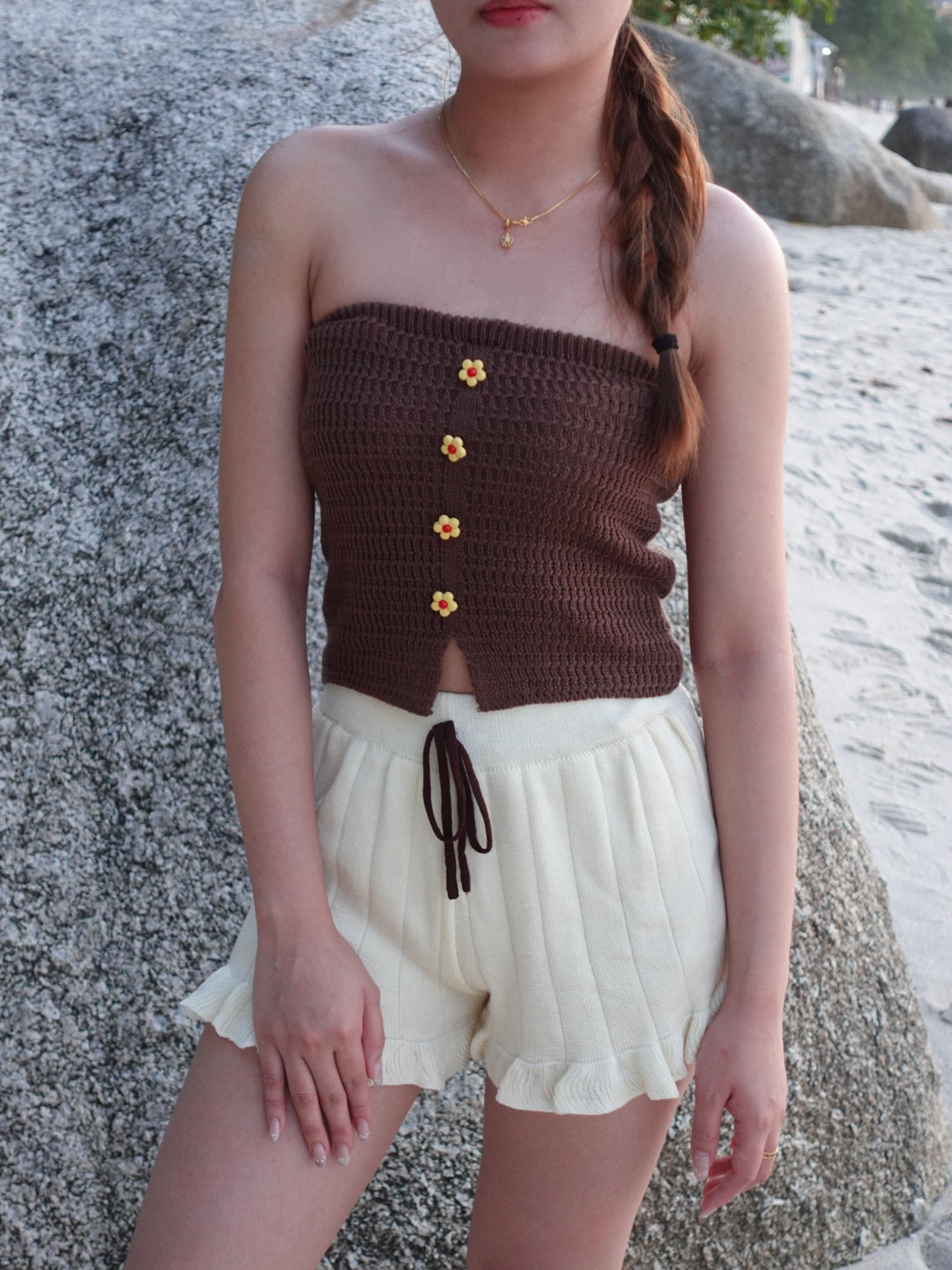 B006 小花针织抹胸上衣 ｜Ready stock 现货