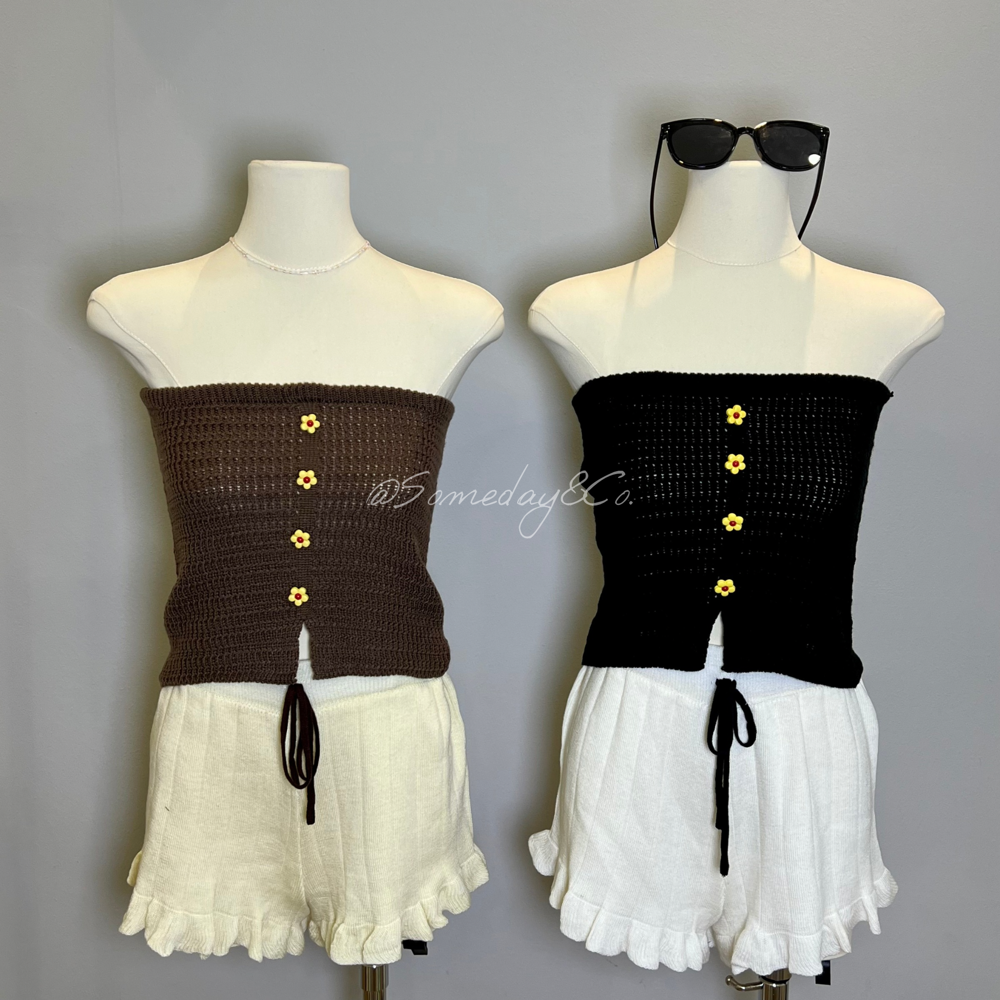 B006 小花针织抹胸上衣 ｜Ready stock 现货