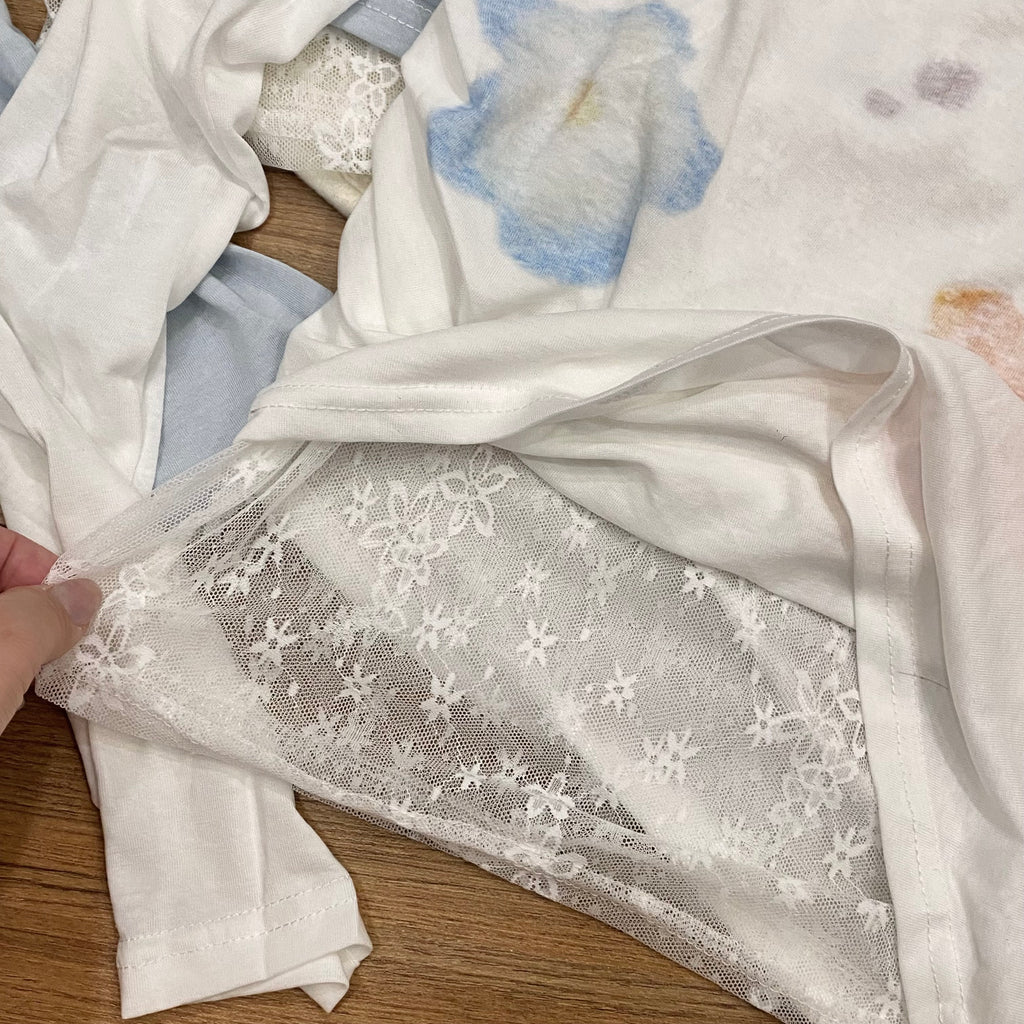 LT003 假两件蕾丝斜肩上衣｜Ready stock 现货