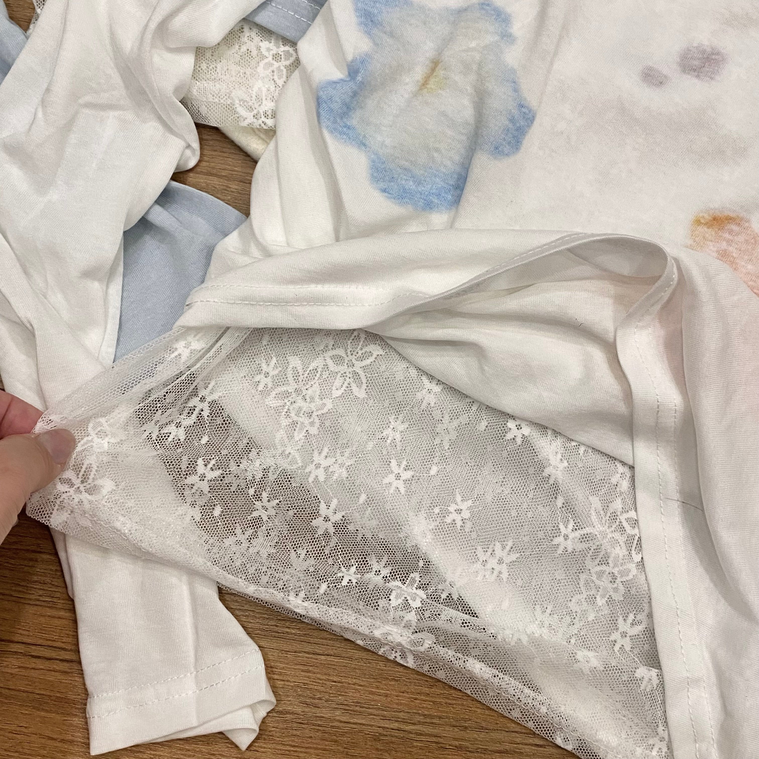 LT003 假两件蕾丝斜肩上衣｜Ready stock 现货