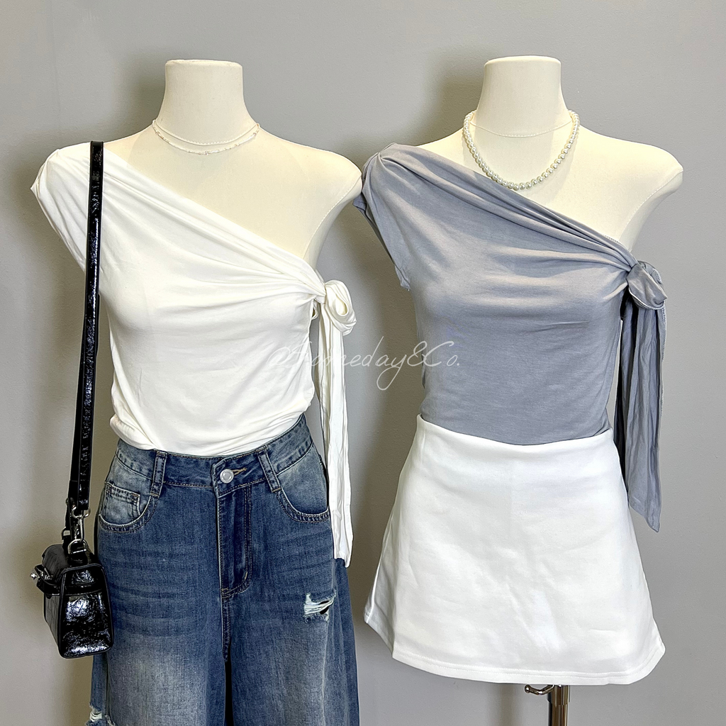 T005 莫代尔面料气质斜肩上衣｜Ready Stock 现货