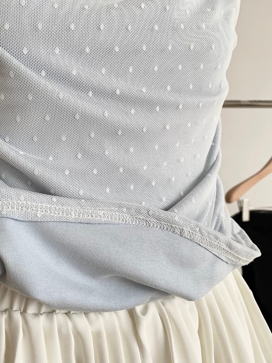 B023 甜美一字肩网纱上衣｜Ready stock 现货