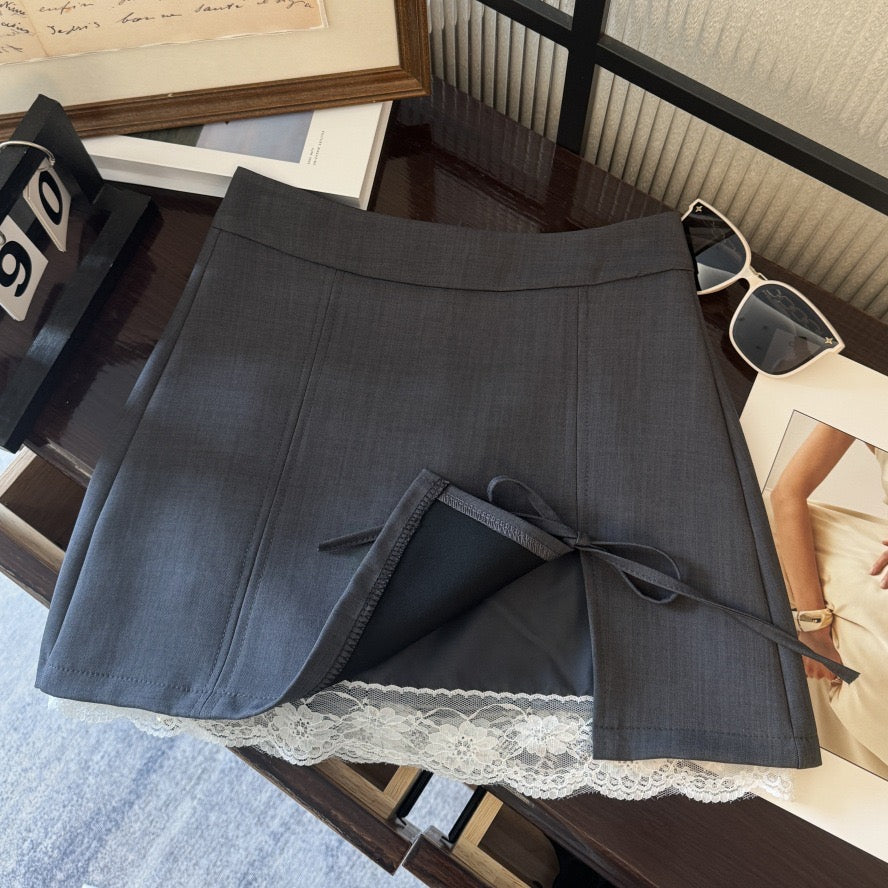 SS001 蝴蝶结开叉蕾丝边短裙｜Ready stock 现货