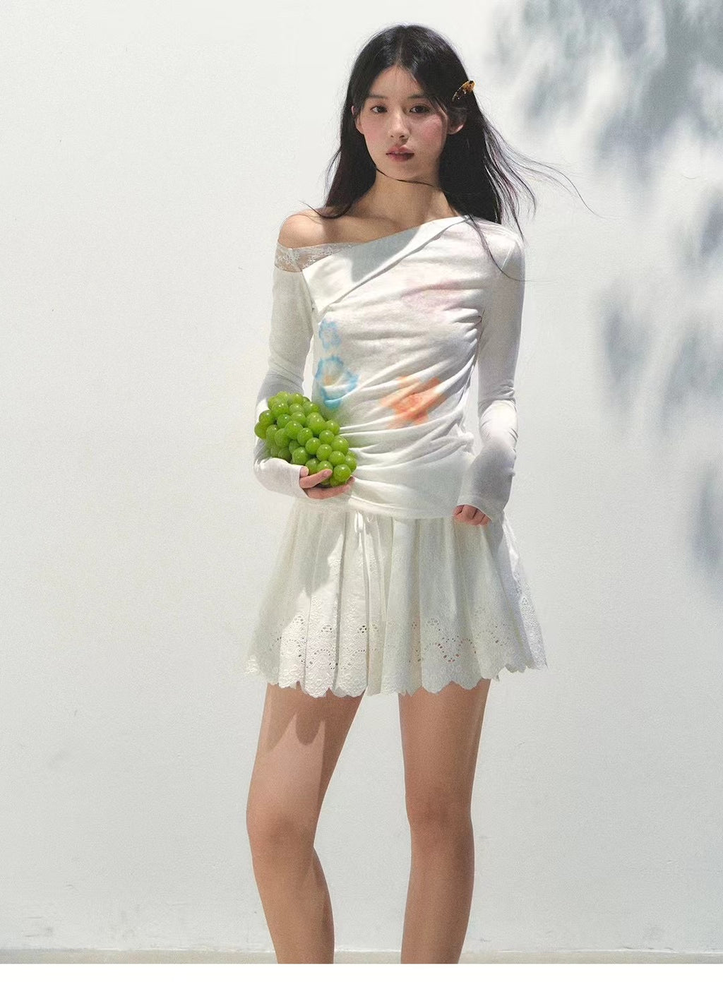 LT003 假两件蕾丝斜肩上衣｜Ready stock 现货