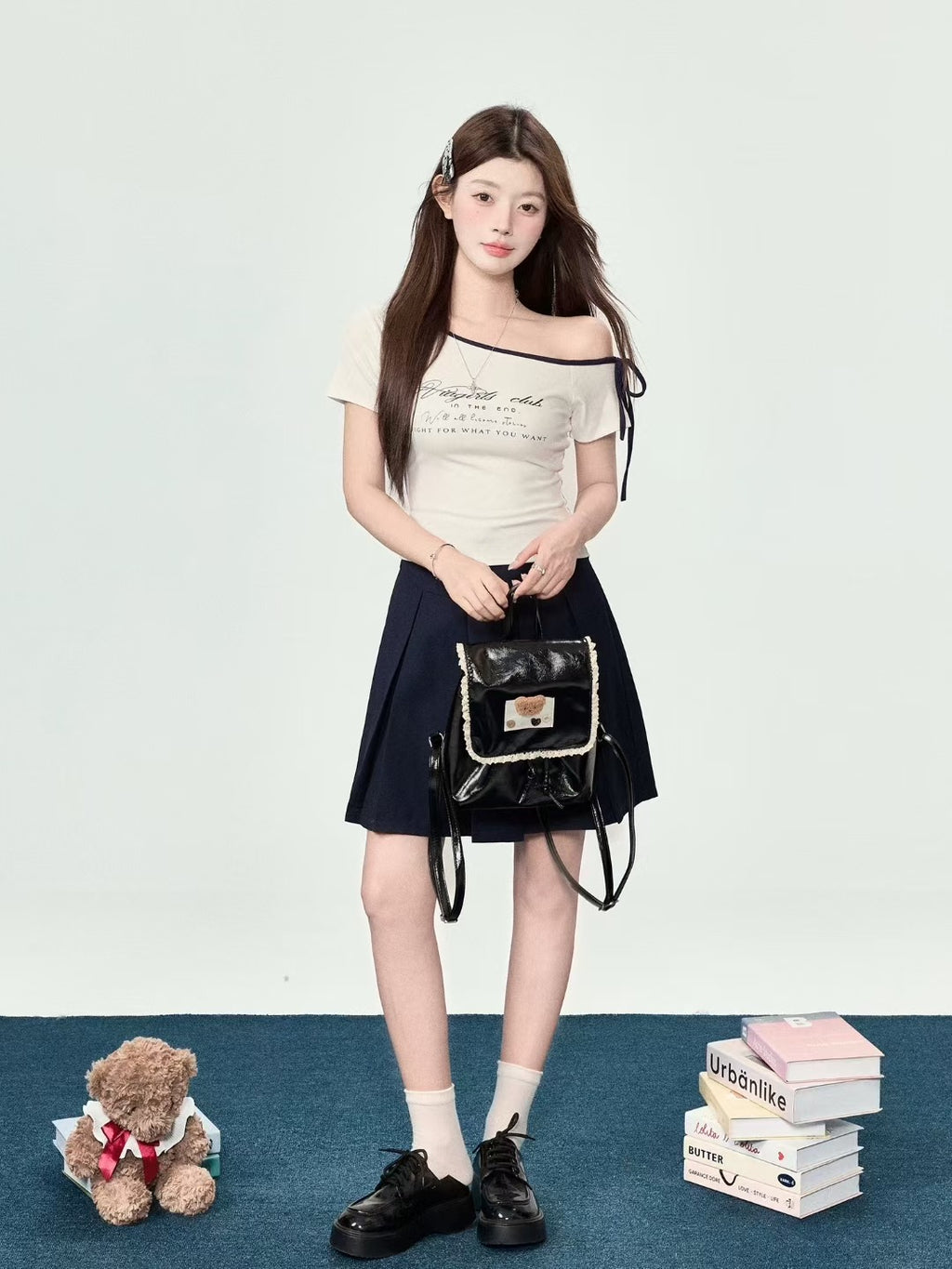 T005 元气少女斜肩蝴蝶结T｜Ready stock 现货