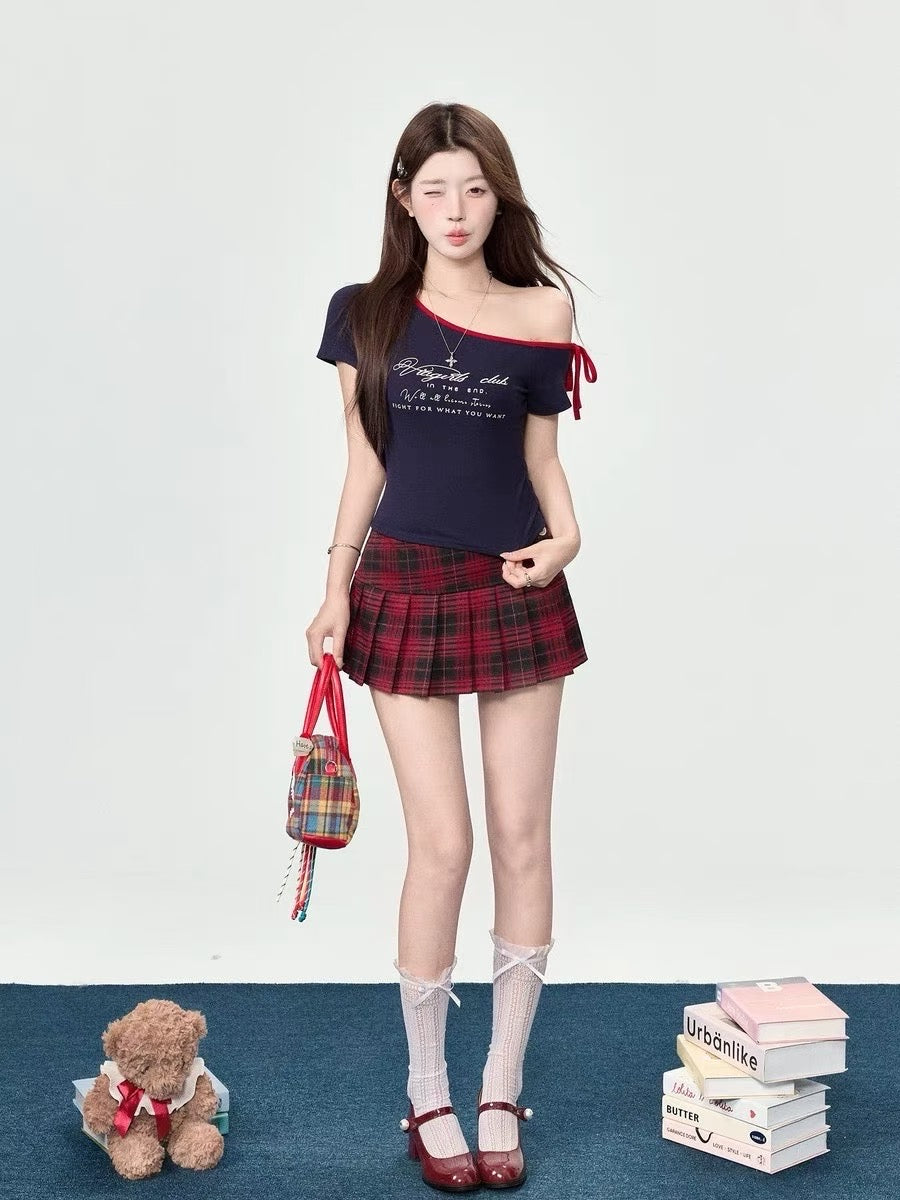 T005 元气少女斜肩蝴蝶结T｜Ready stock 现货