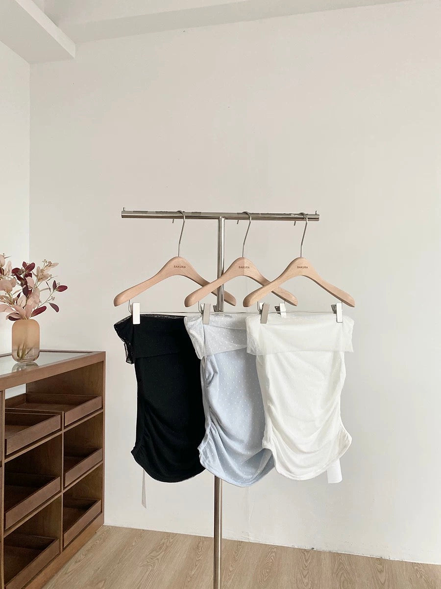 B023 甜美一字肩网纱上衣｜Ready stock 现货