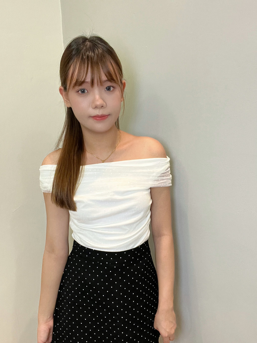 B023 甜美一字肩网纱上衣｜Ready stock 现货