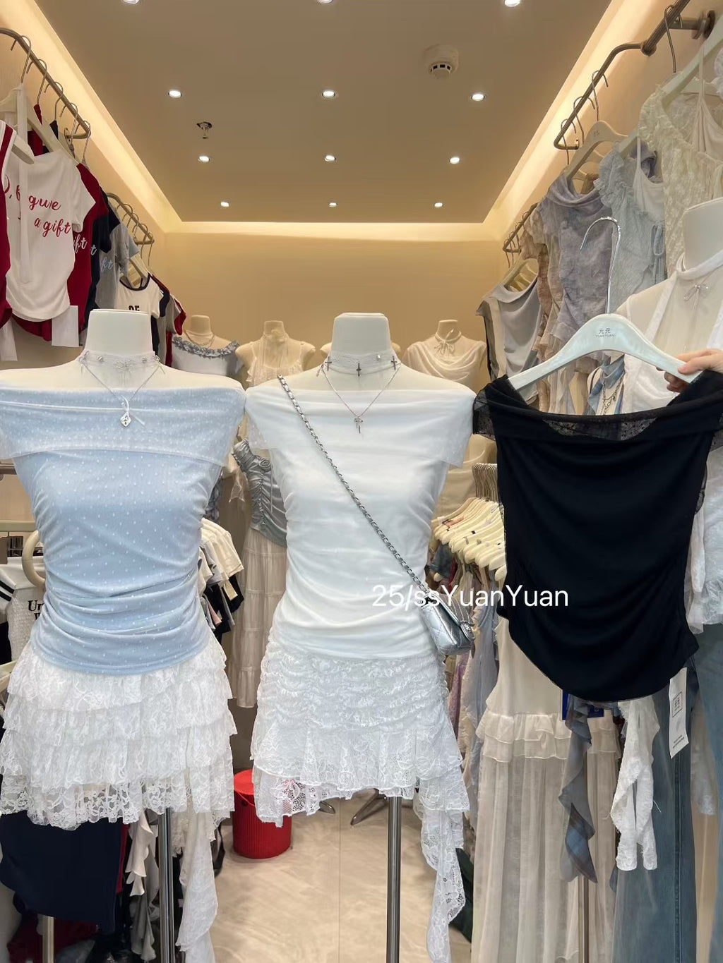 B023 甜美一字肩网纱上衣｜Ready stock 现货