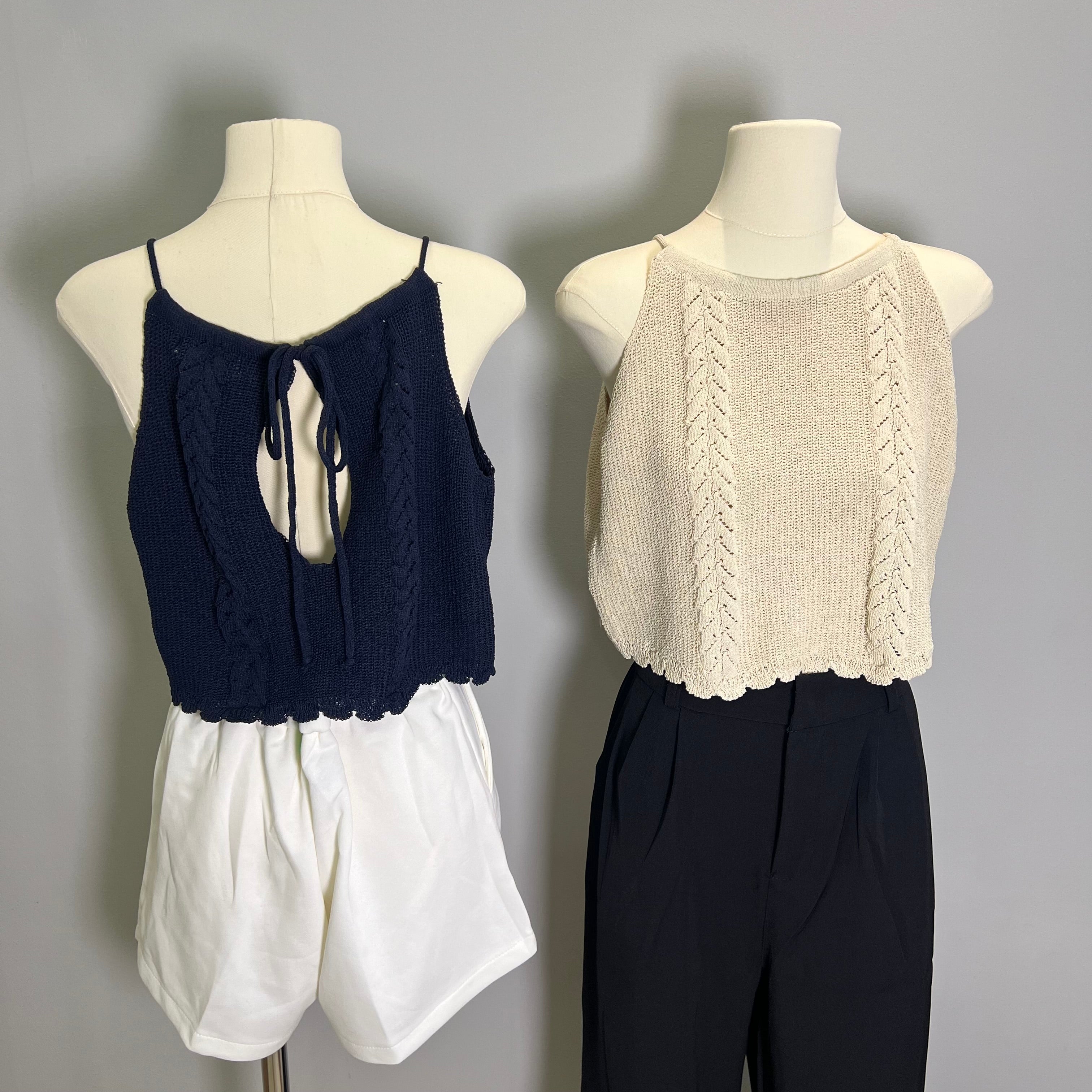 B021 气质挂脖绑带针织上衣｜Ready stock 现货