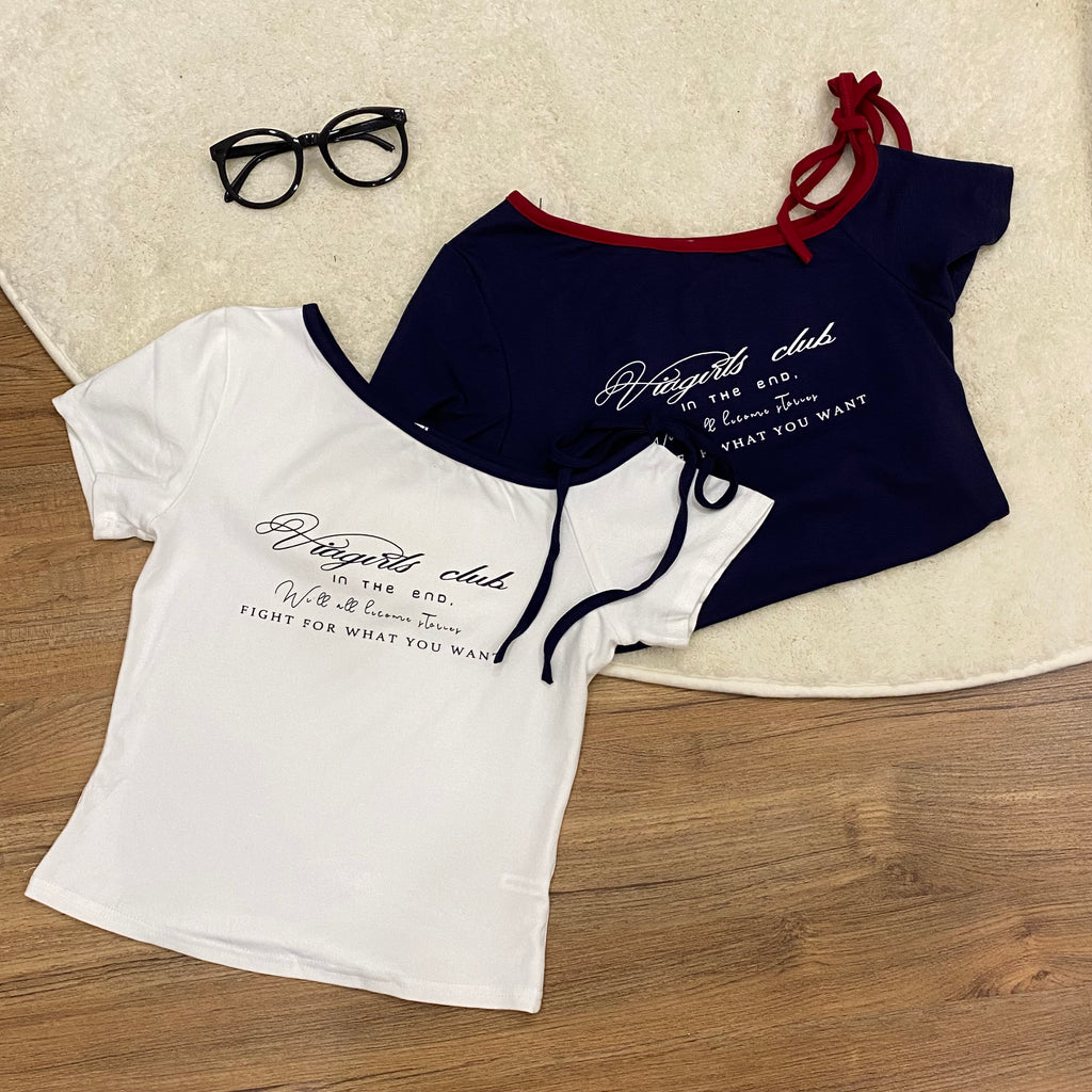 T005 元气少女斜肩蝴蝶结T｜Ready stock 现货