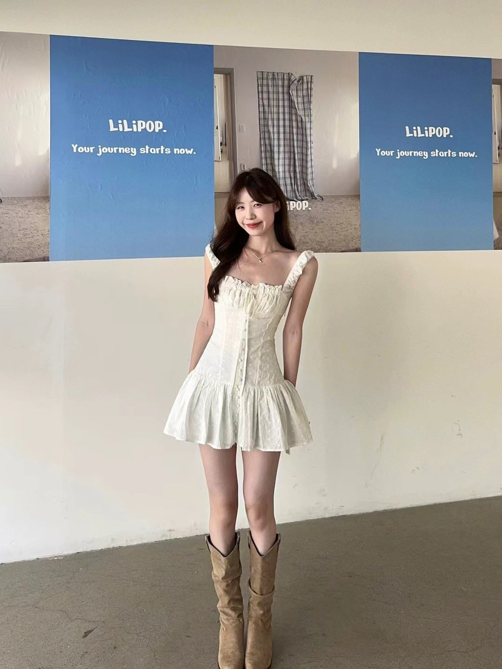 S005 刺绣小花吊带连衣裙｜Ready stock 现货