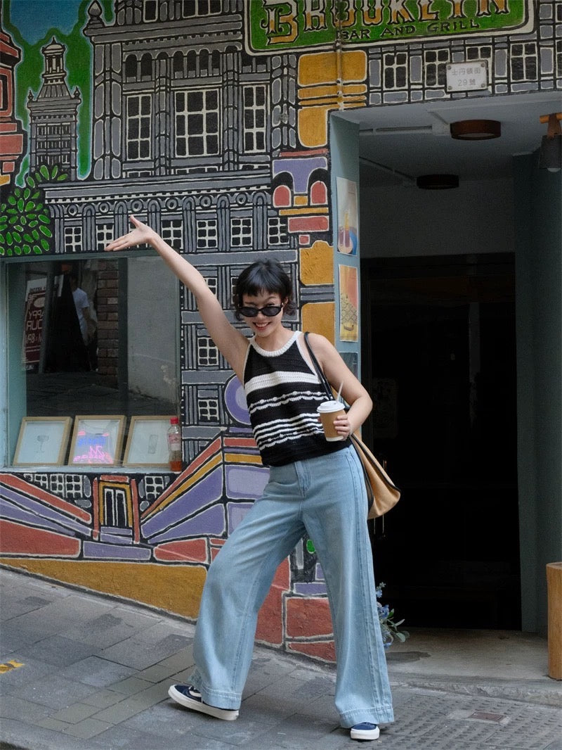 B022 韩系撞色针织无袖上衣｜Ready stock