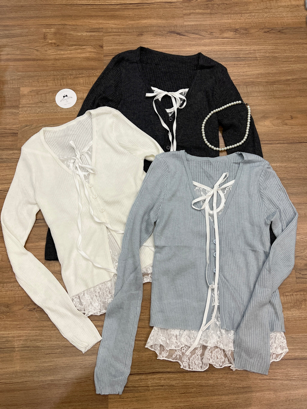 LT004 假两件蕾丝针织衫｜Ready stock 现货