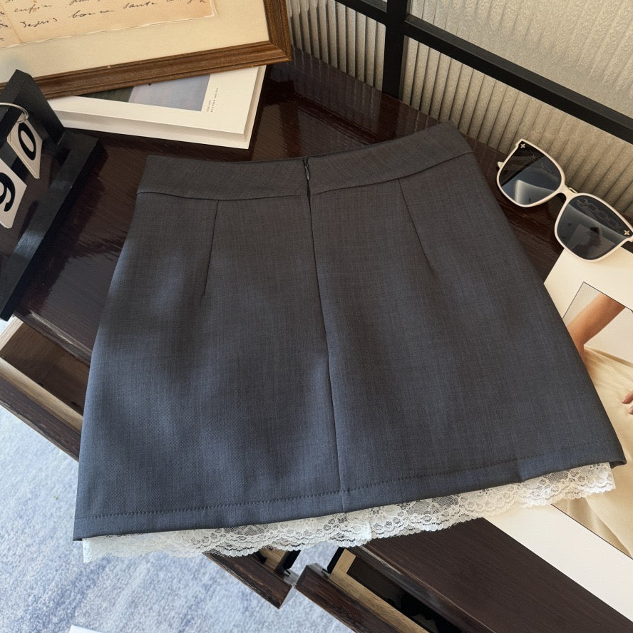 SS001 蝴蝶结开叉蕾丝边短裙｜Ready stock 现货