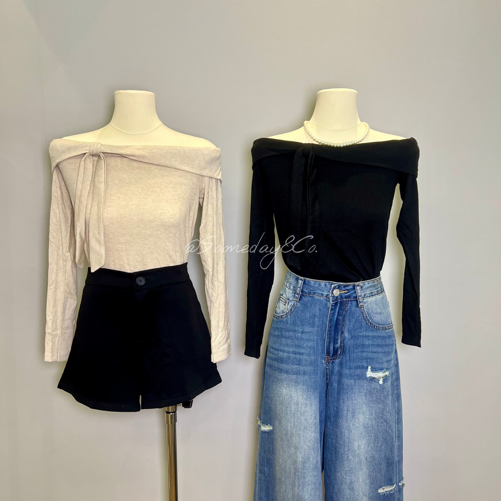 LT002 一字肩磨毛长袖｜Ready stock 现货