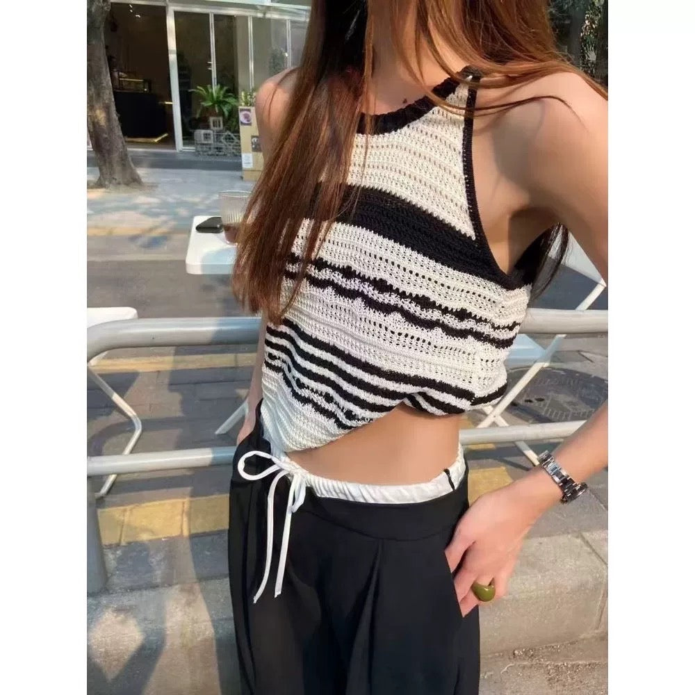 B022 韩系撞色针织无袖上衣｜Ready stock