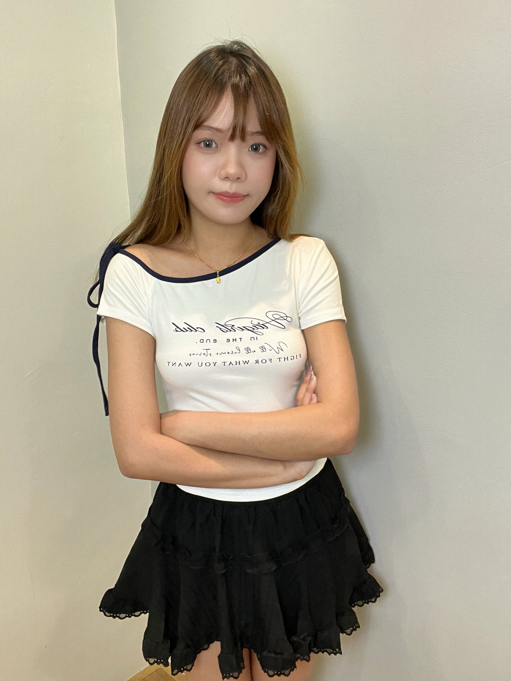 T005 元气少女斜肩蝴蝶结T｜Ready stock 现货