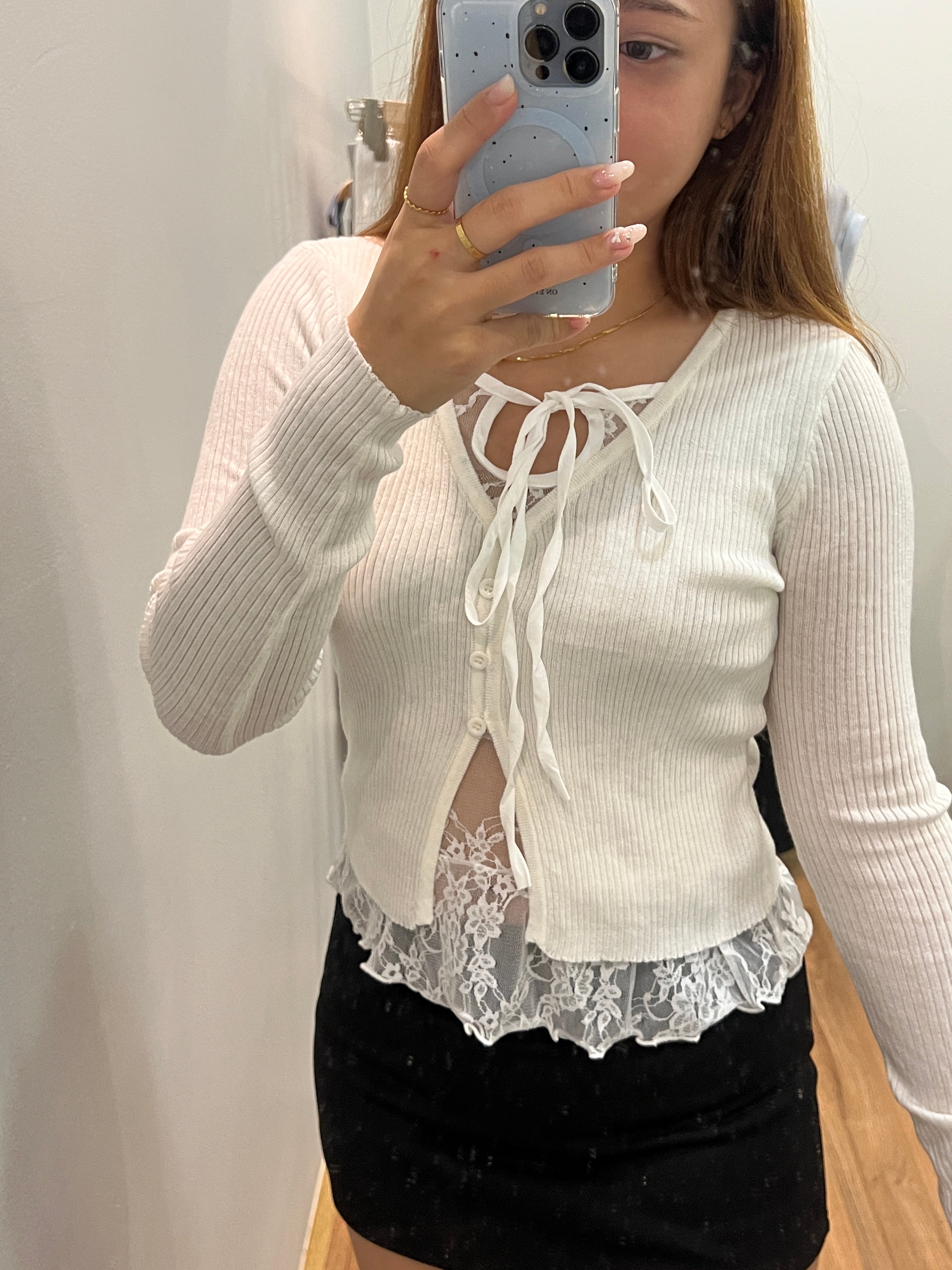 LT004 假两件蕾丝针织衫｜Ready stock 现货