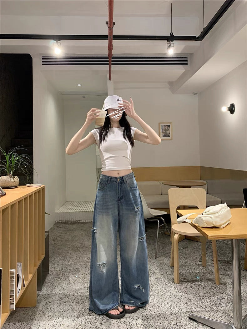 LP002 超百搭柔软面料牛仔阔腿长裤｜Ready Stock 现货