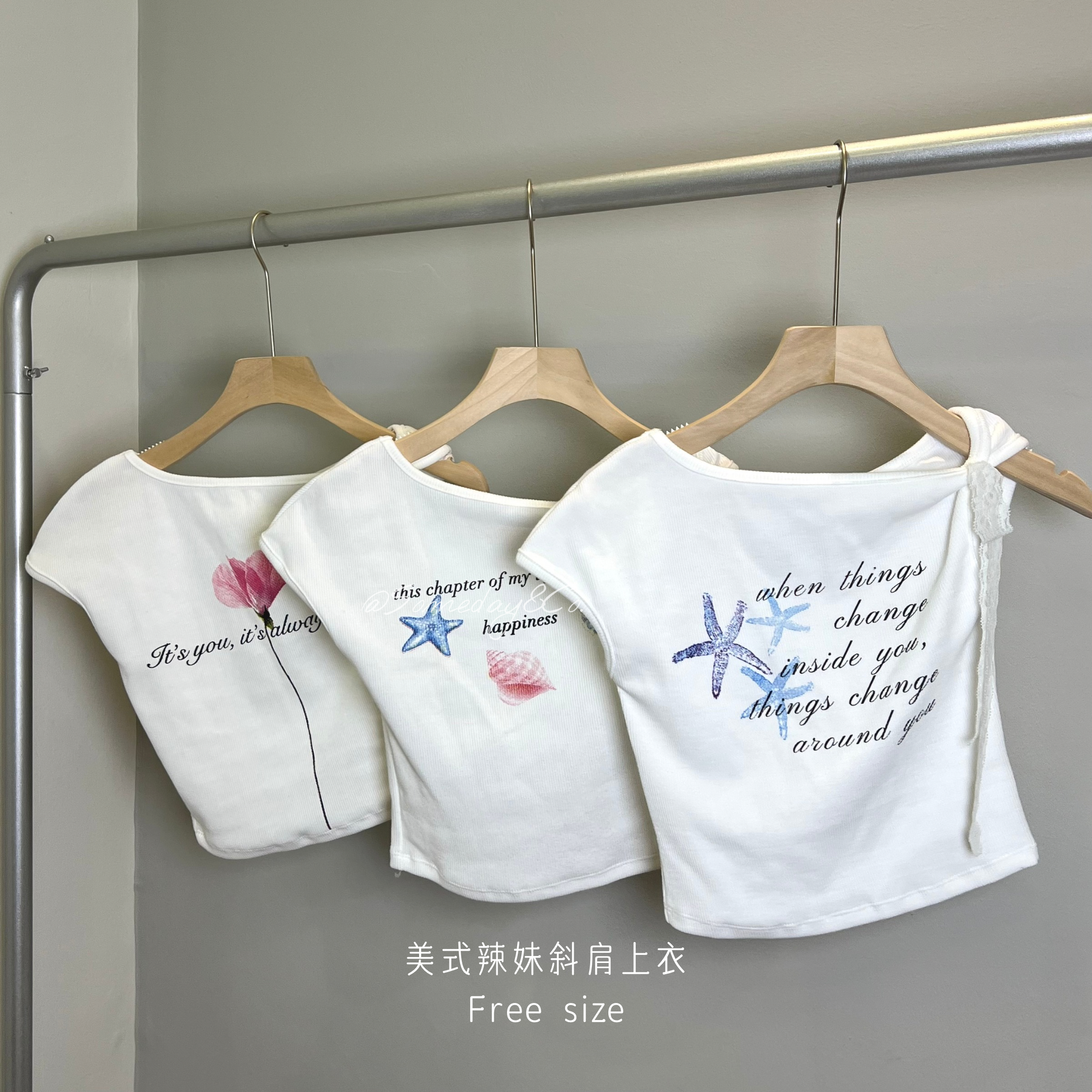 T003 美式辣妹斜肩上衣 | Ready stock 现货