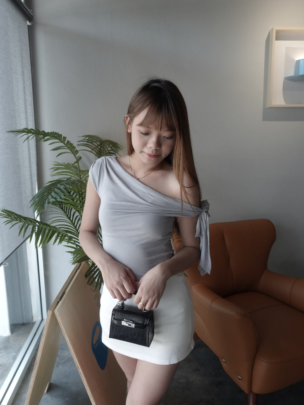 T005 莫代尔面料气质斜肩上衣｜Ready Stock 现货