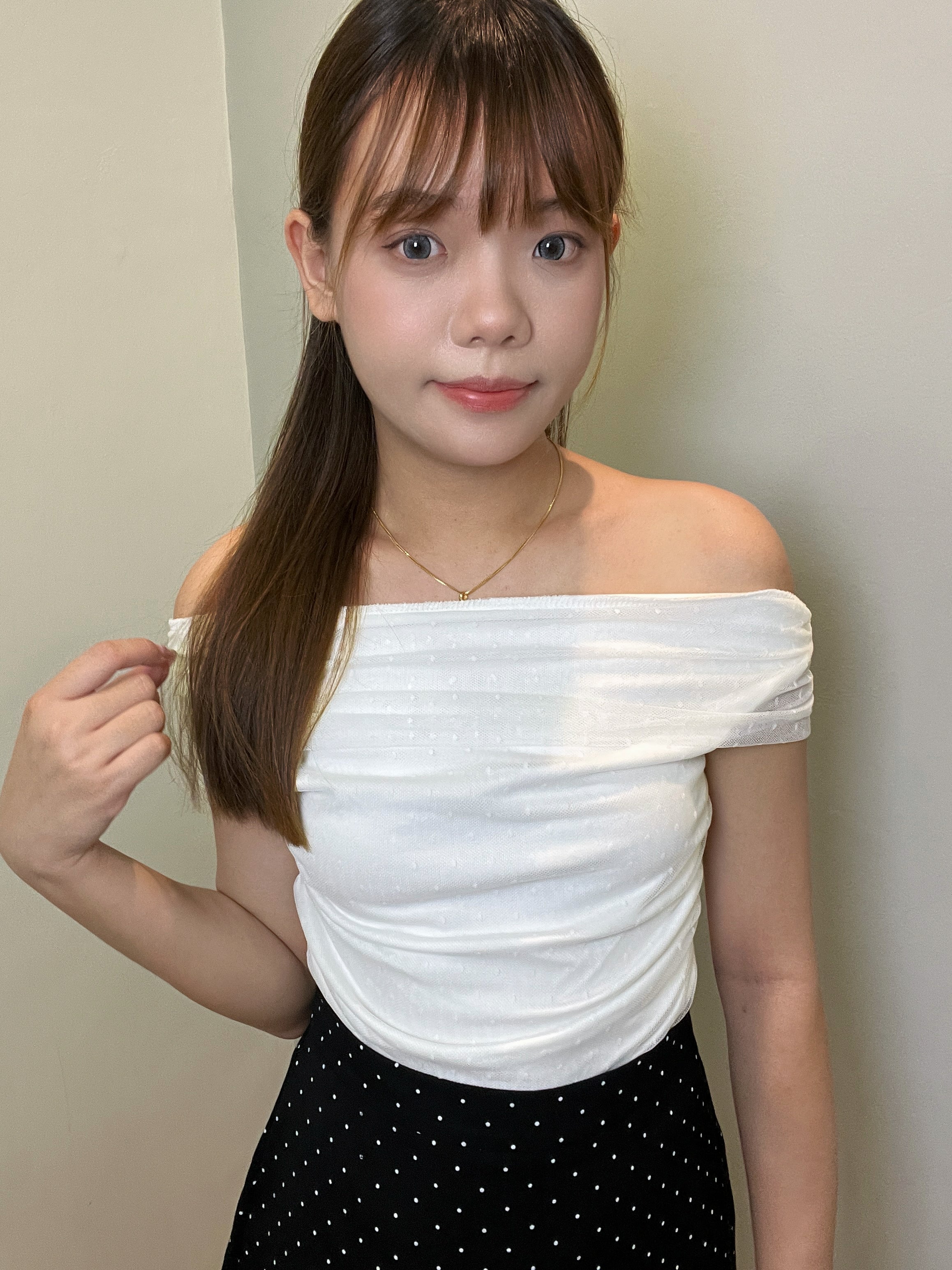 B023 甜美一字肩网纱上衣｜Ready stock 现货