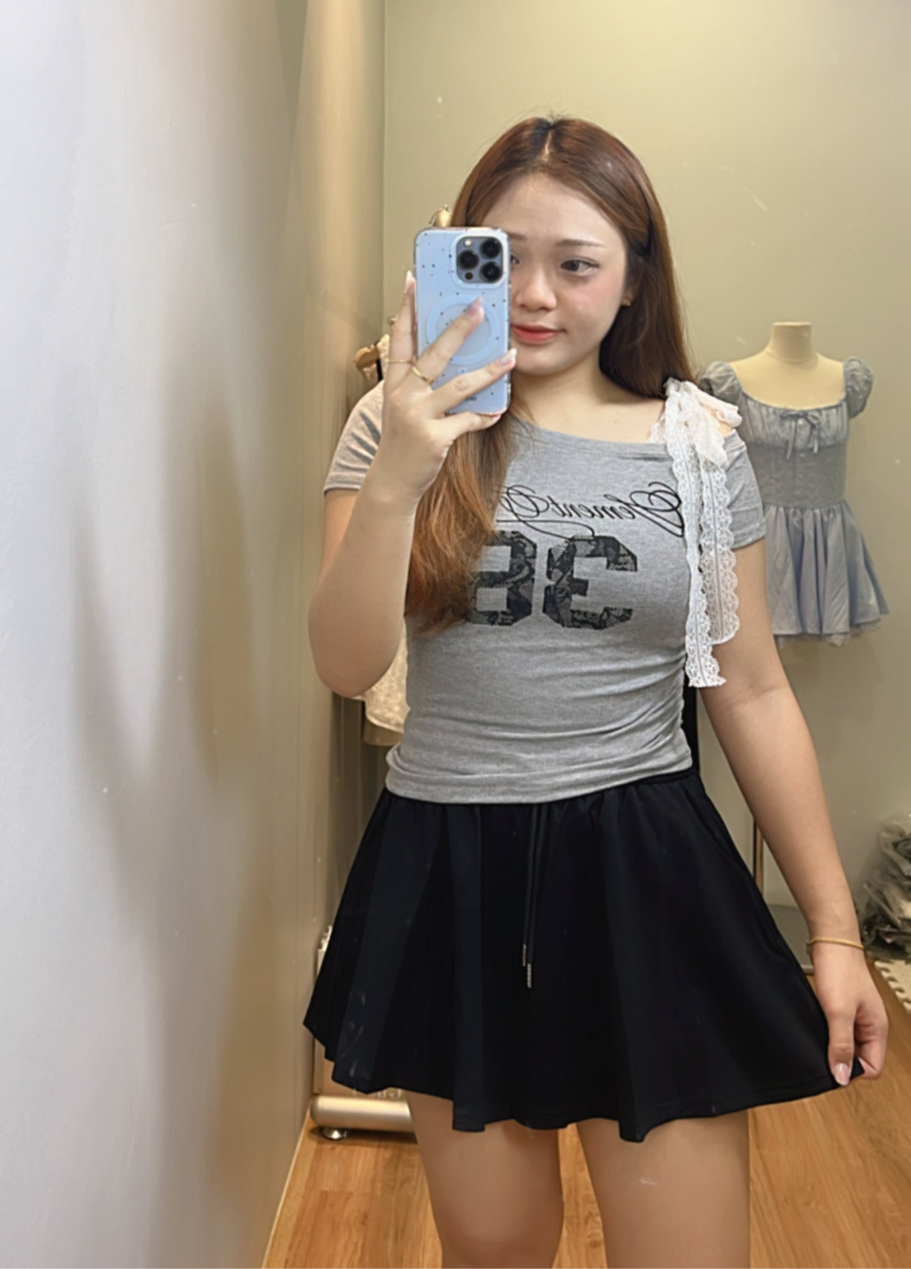 T006 美式辣妹风斜肩绑带T恤上衣｜Ready stock 现货