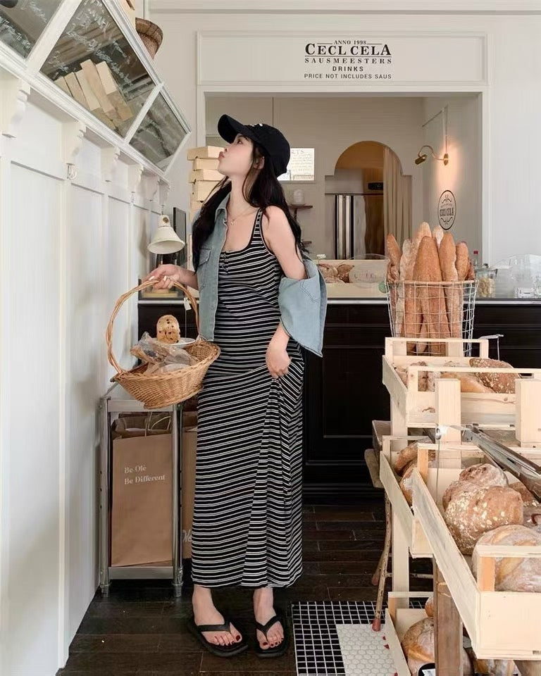 S008 韩系条纹针织长裙｜Ready stock 现货